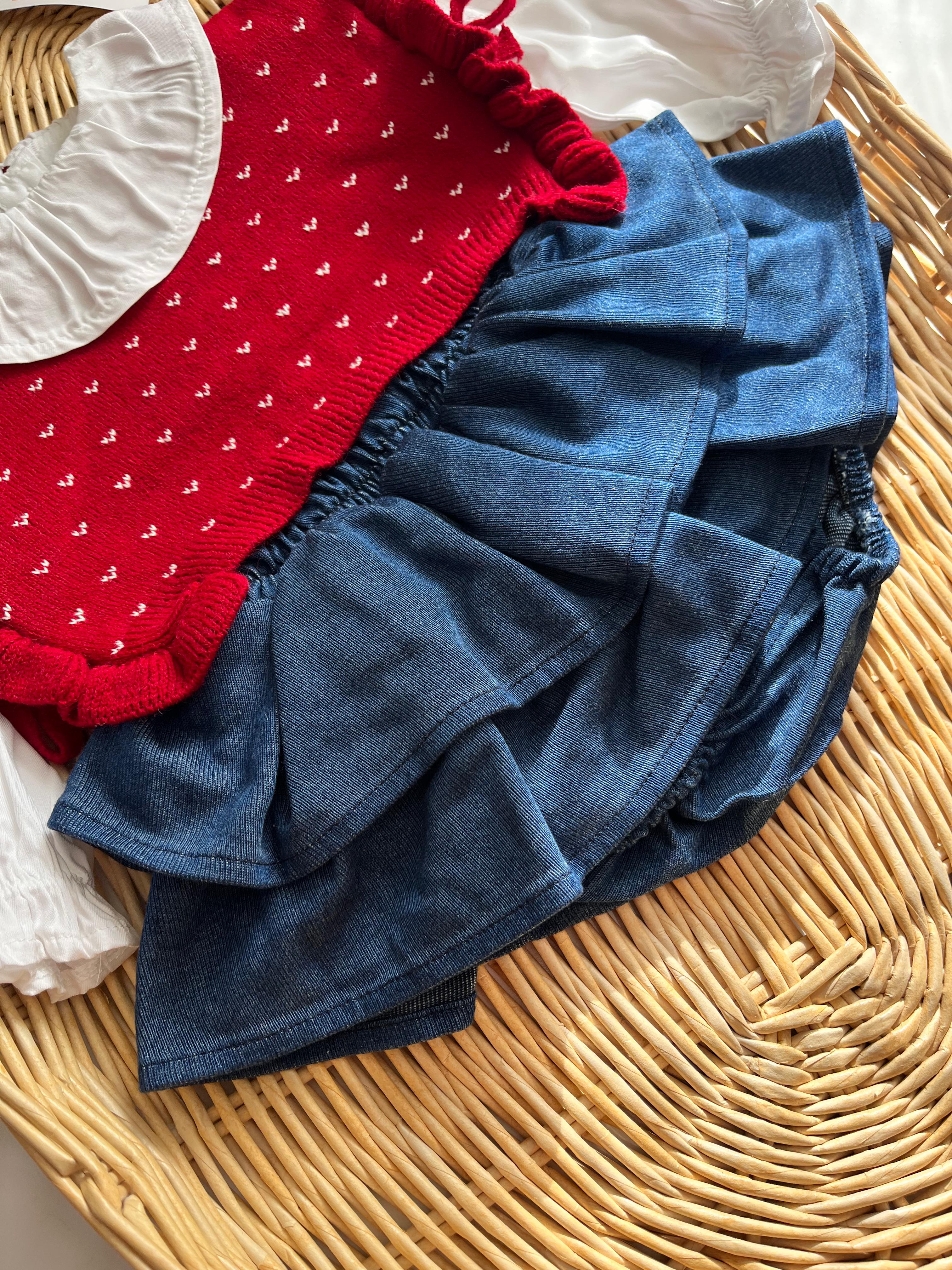 Cool Girl Premium Örme Süveter Gömlek Kot Etek 3'lü Takım