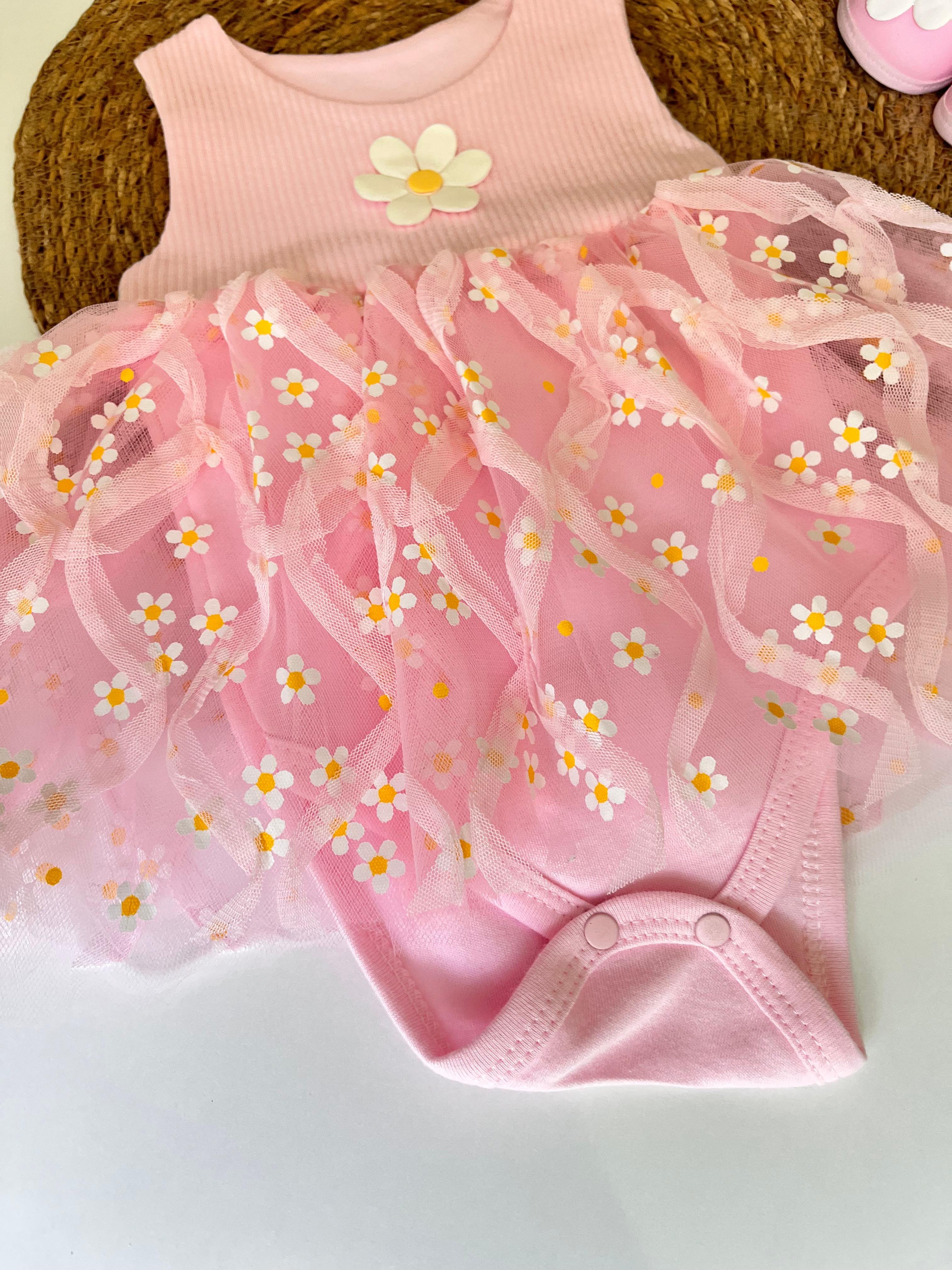 Papatya Nakış Tül Etekli Elbise Pembe