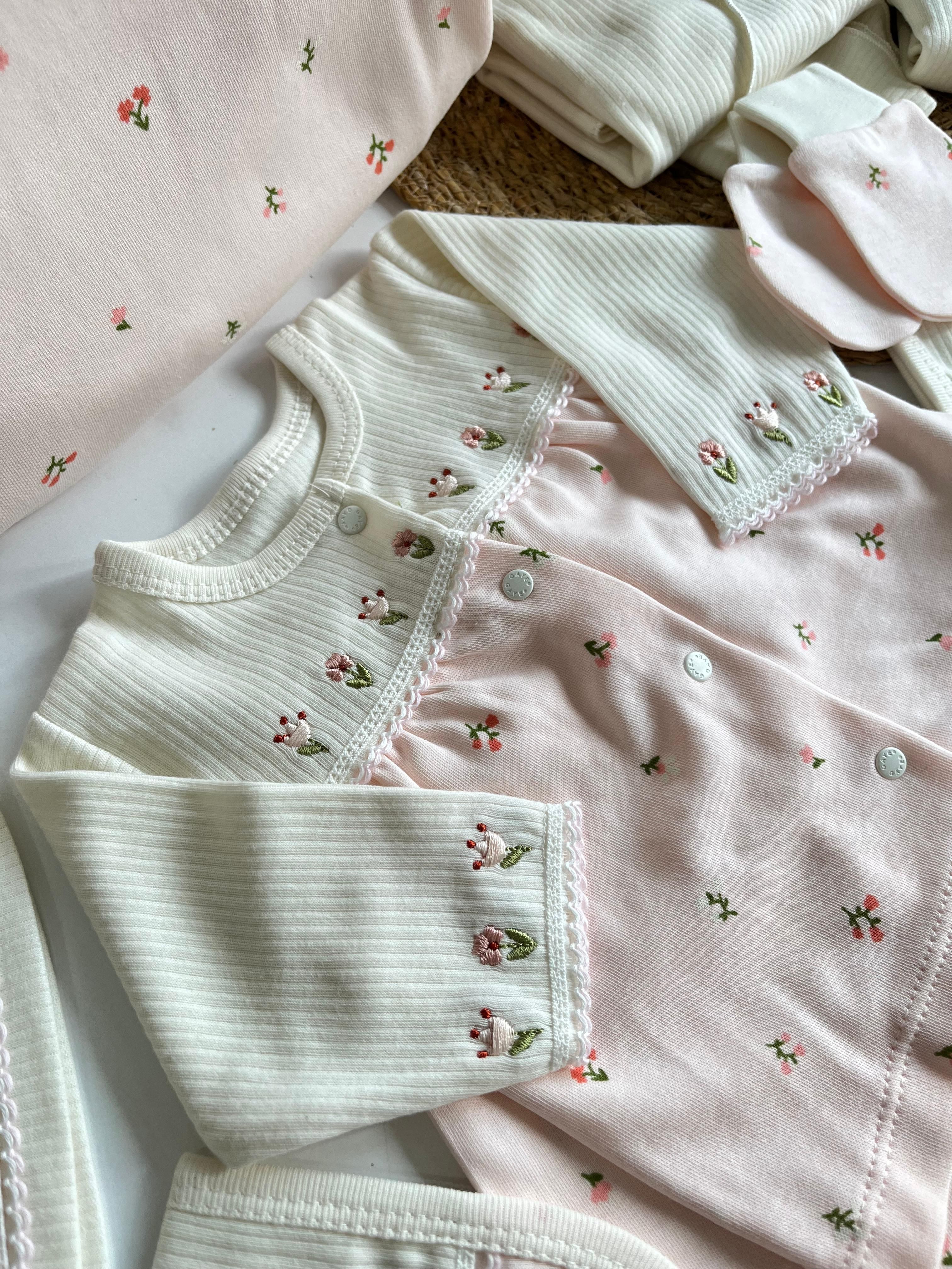 %100 Pamuk Lady Çiçek Nakış 10 Parça Yenidoğan Set