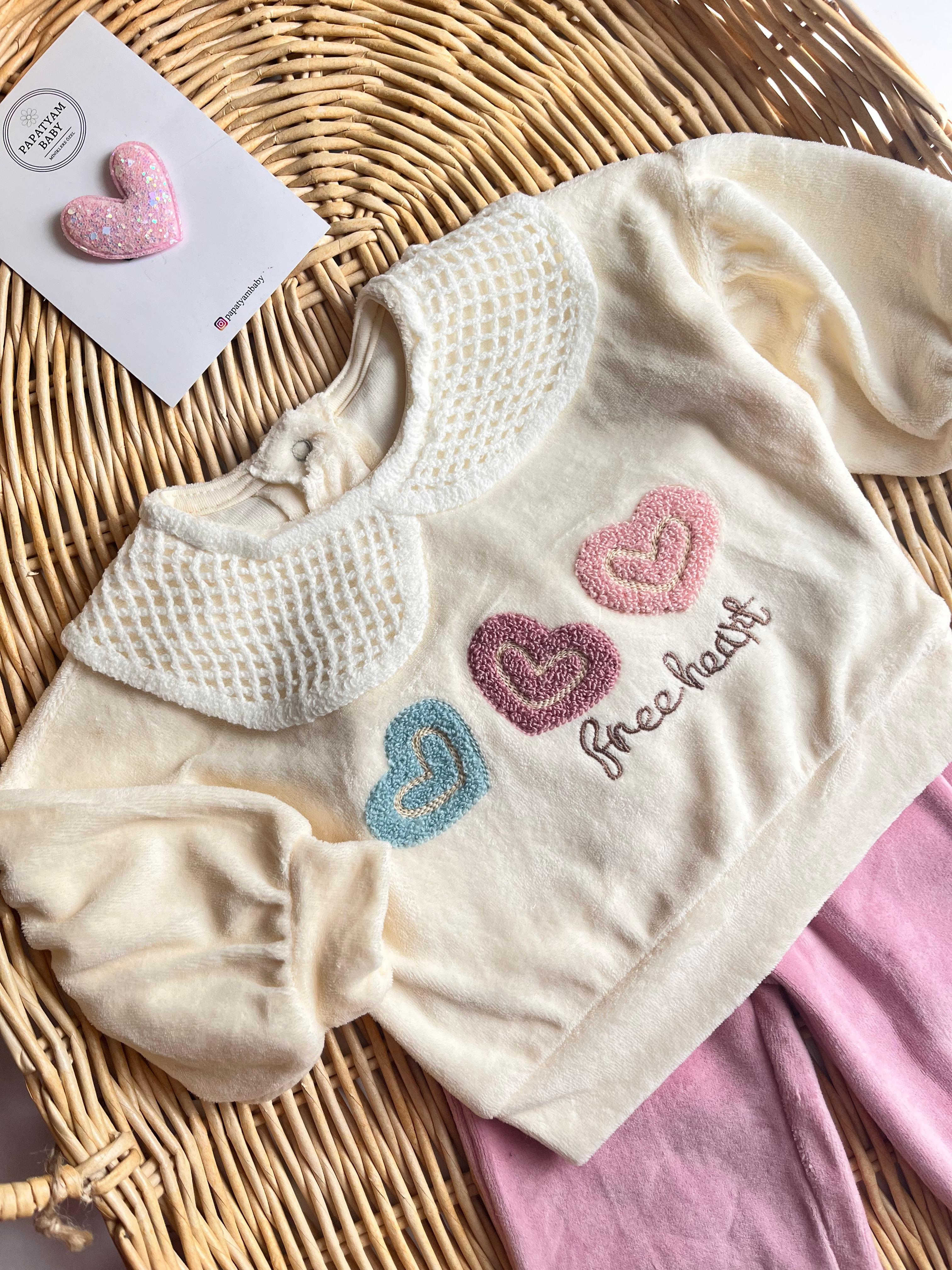 Lovely Kadife Yaka Detaylı Takım Pembe