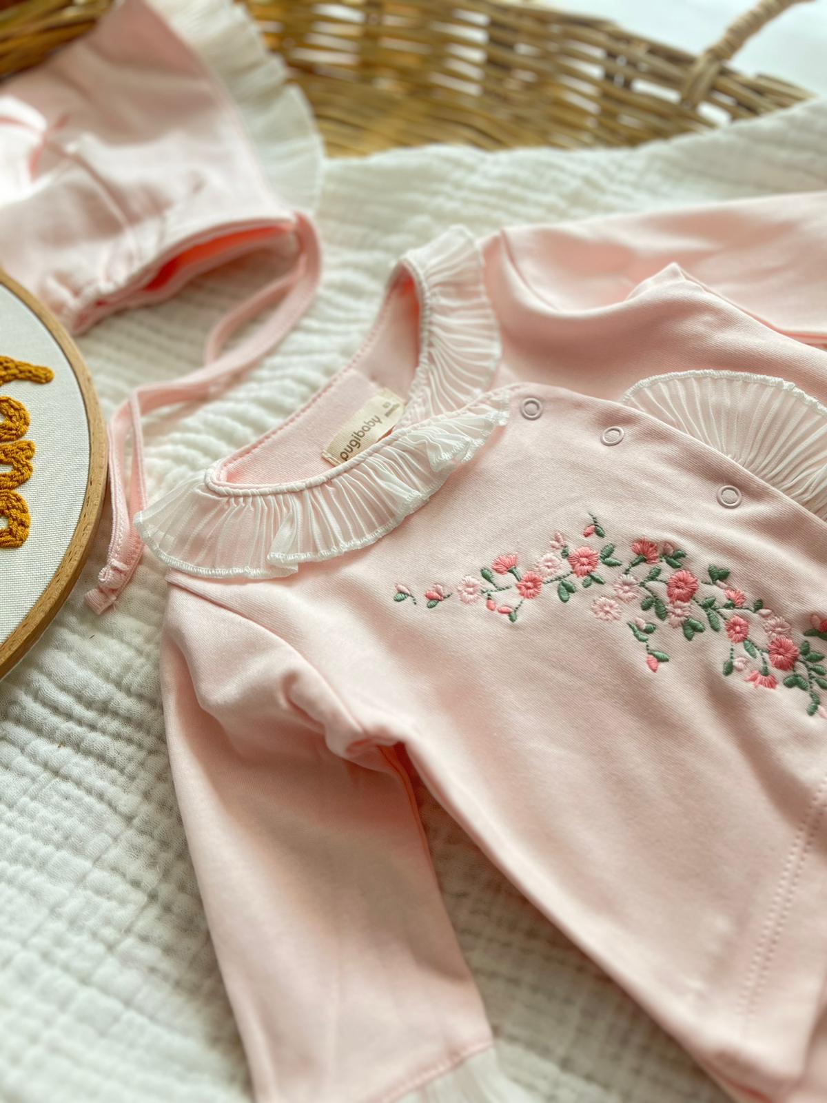 Perla %100 Pamuk premium Çiçek Nakış 5'li Yenidoğan set Pembe