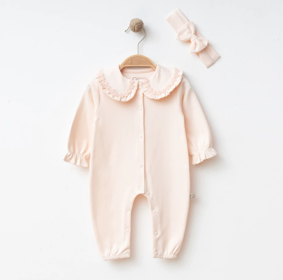 %100 Pamuk Powder Love Çiçek Nakış Detay Bandanalı Tulum