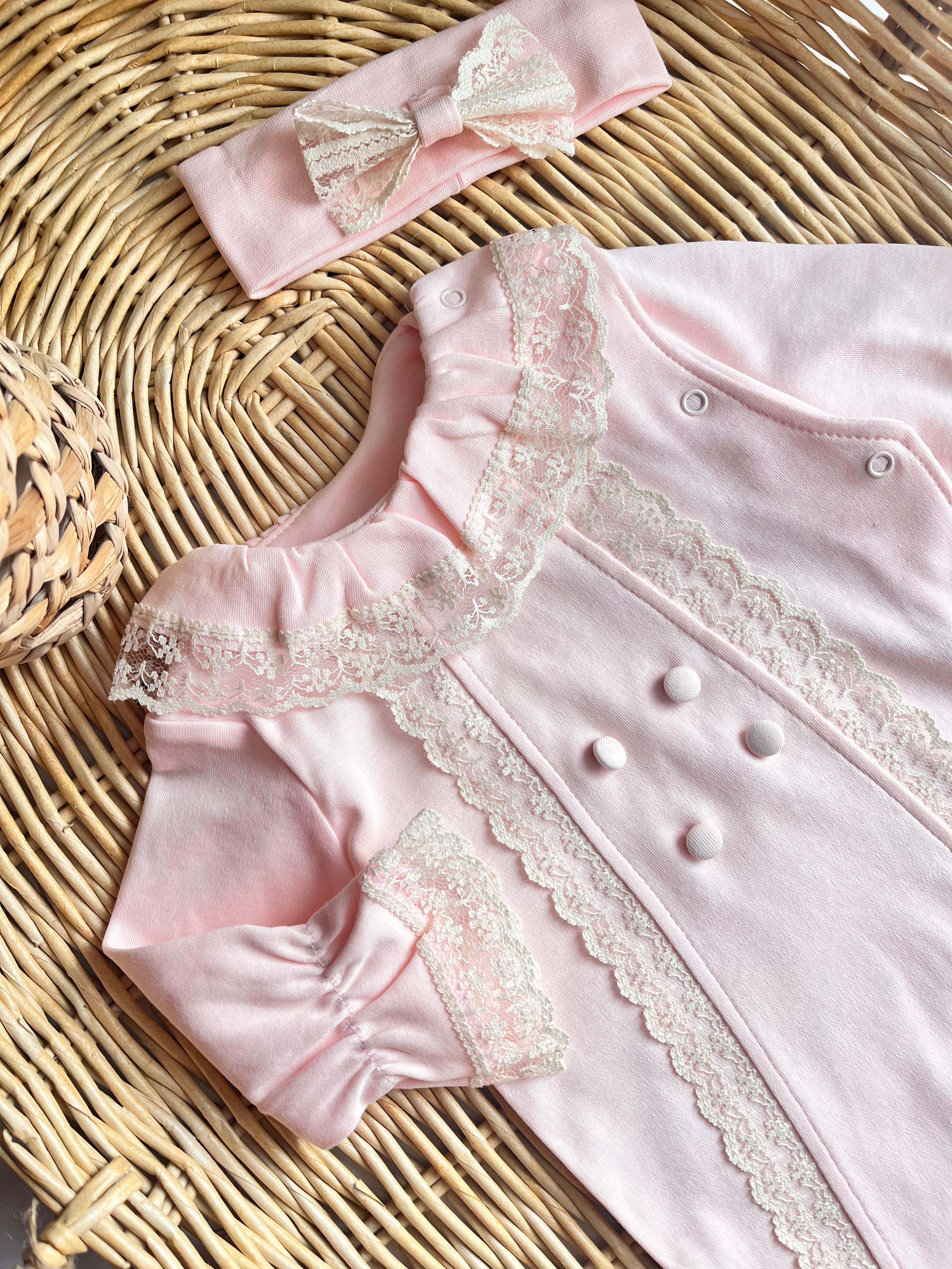 Misy Dantel Detay Güpürlü Patikli Bandanalı Tulum Pembe