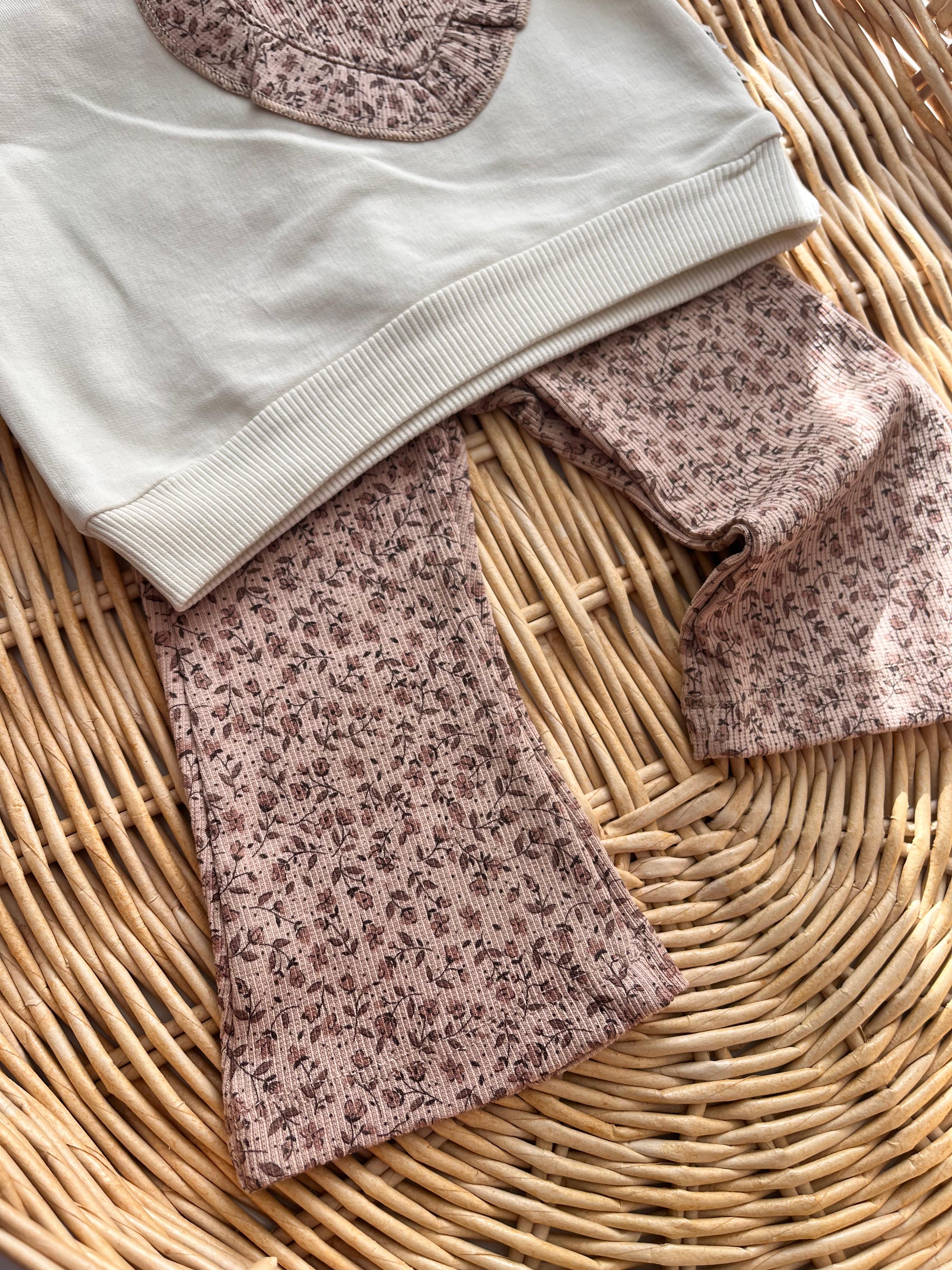 Çıtır Mini Çiçek Desen Kalp Detay Bandanalı 3'lü Takım Kahve