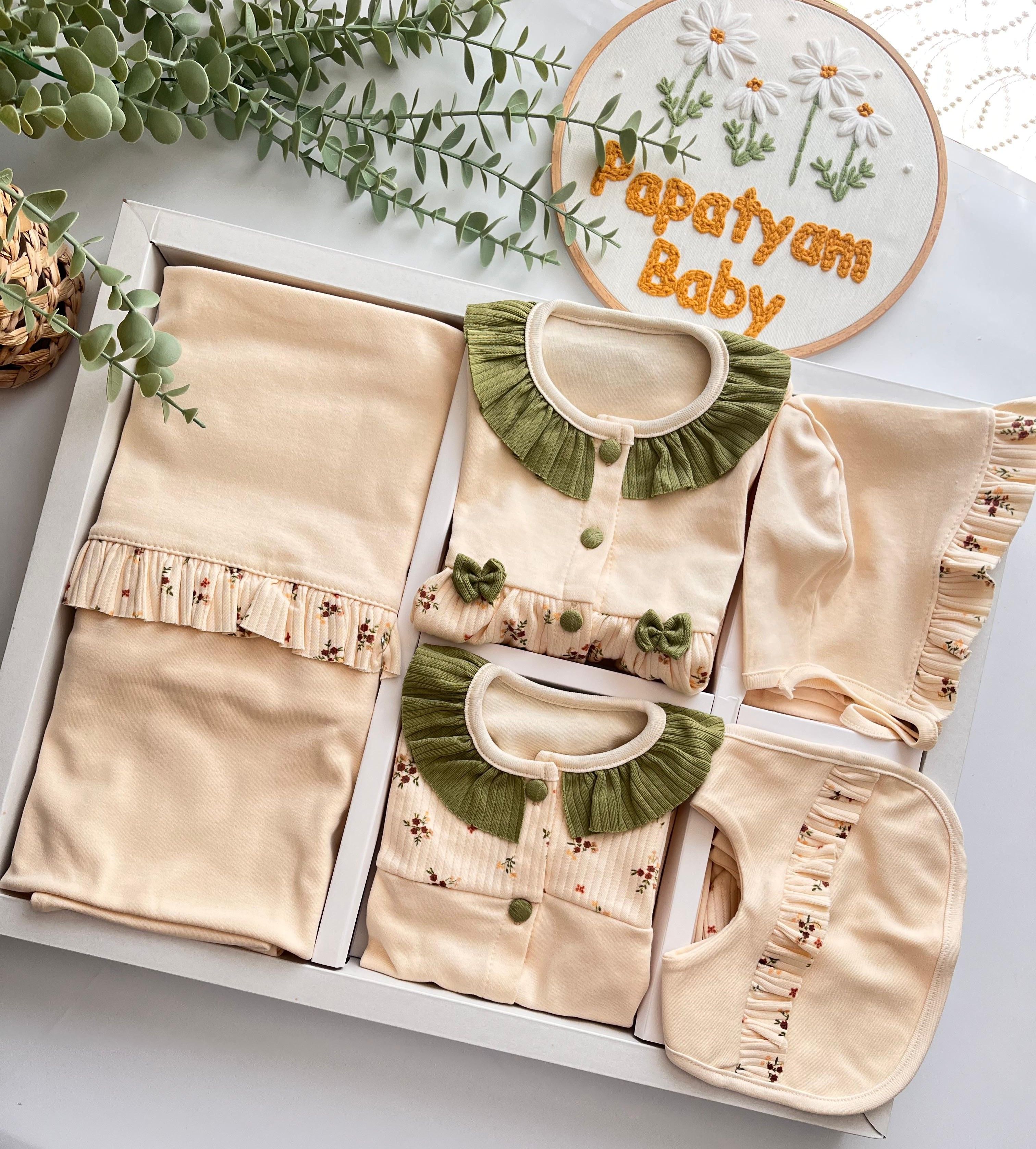Miny %100 Pamuk Çiçek Desen 10 Parça Yenidoğan Set Yeşil