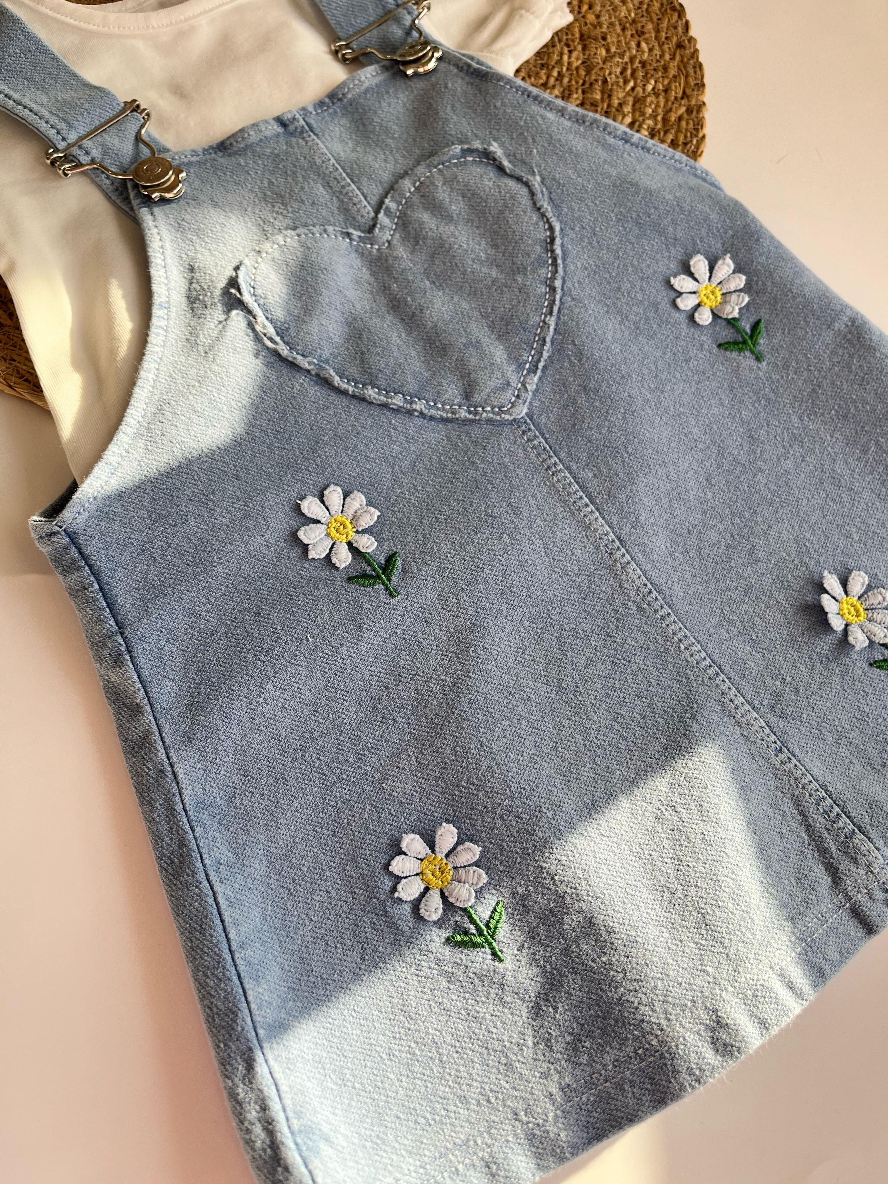 Papatya İşleme Detay Jile Kot elbise ve Kısa Kol Tshirt