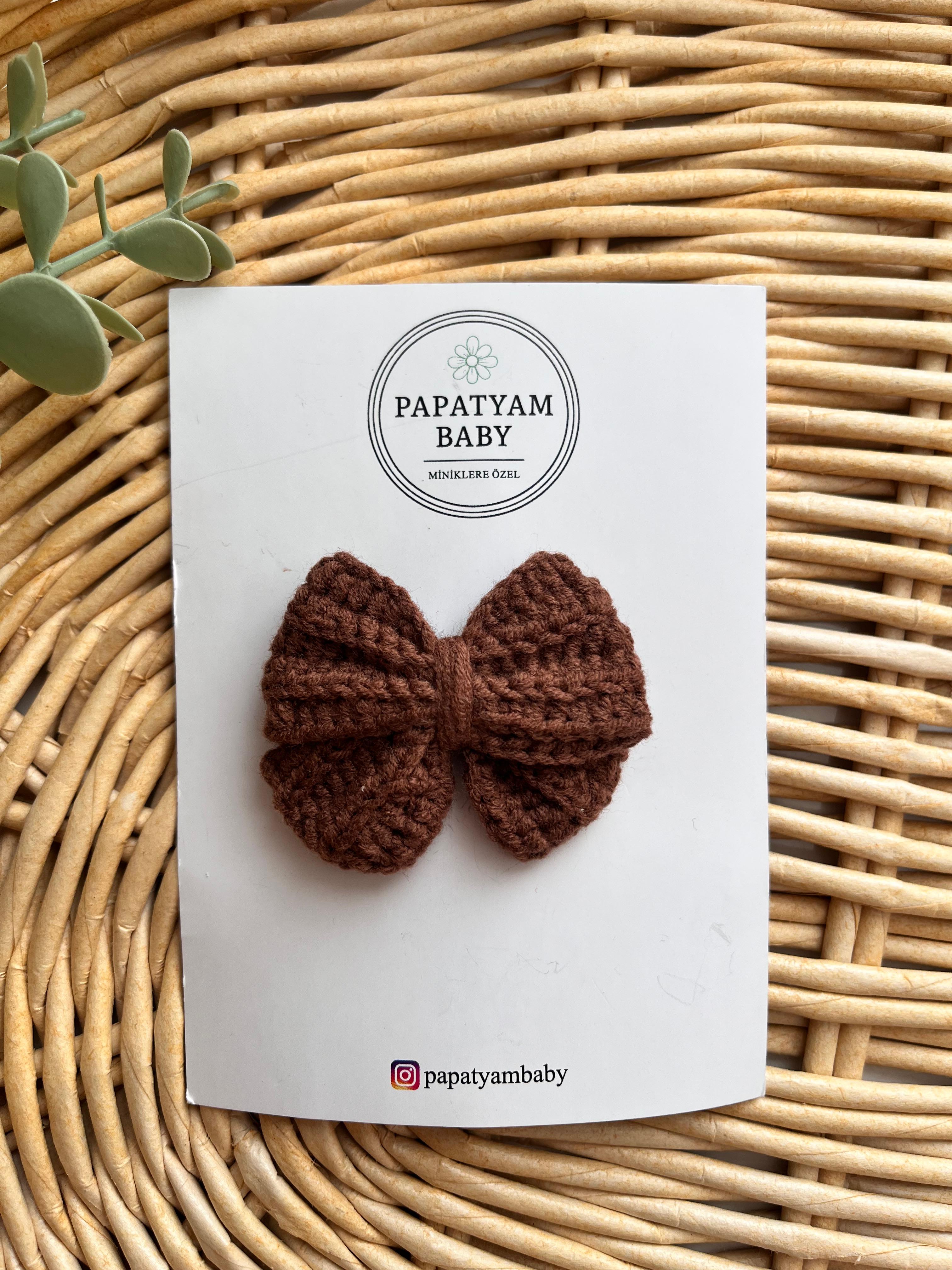 Örgü Kurdele Saçlı/Saçsız Bebek Tokası Kahve