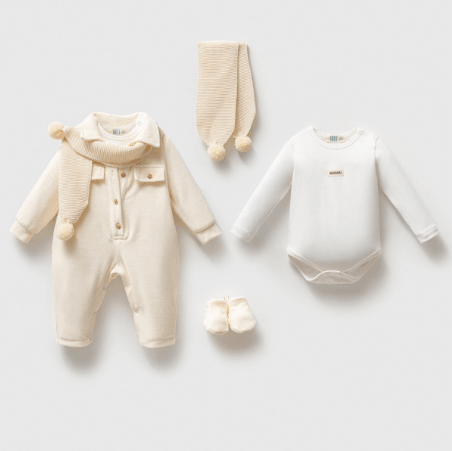 Kadife Tulum Örgü Şal, Patik, Çıtçıtlı Body 4'lü Kutulu Set