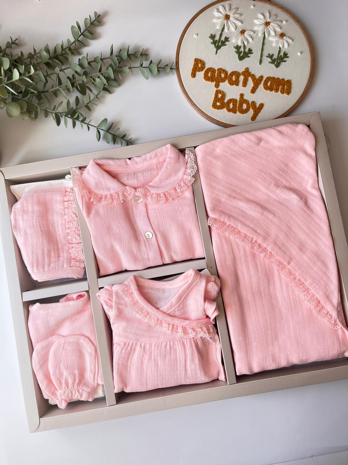 %100 Pamuk Premium Müslin 10 Parça Yenidoğan Set Pembe