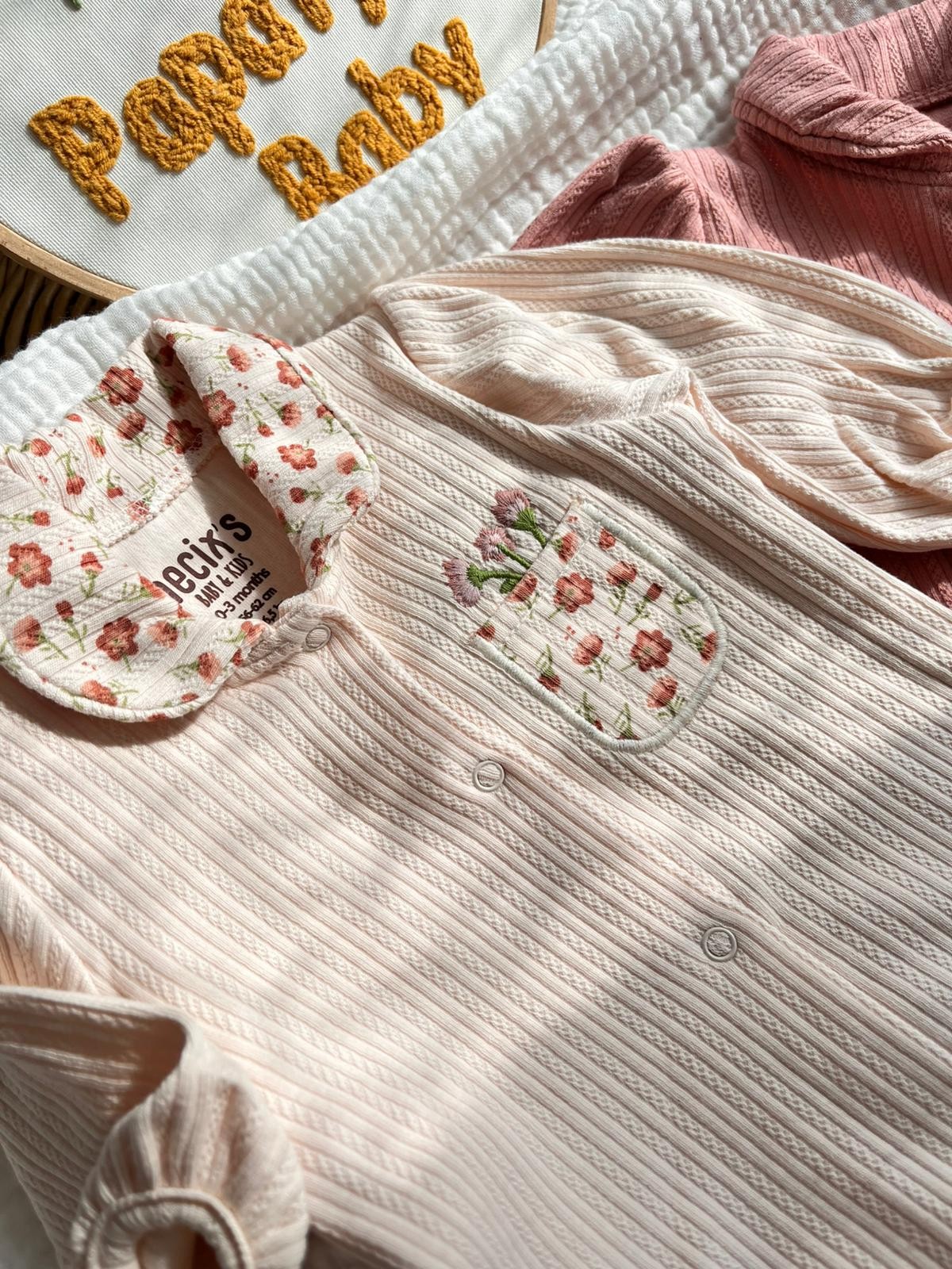 3 Adet Çıtır Çiçekli Yaka Detay Fitilli Tulum
