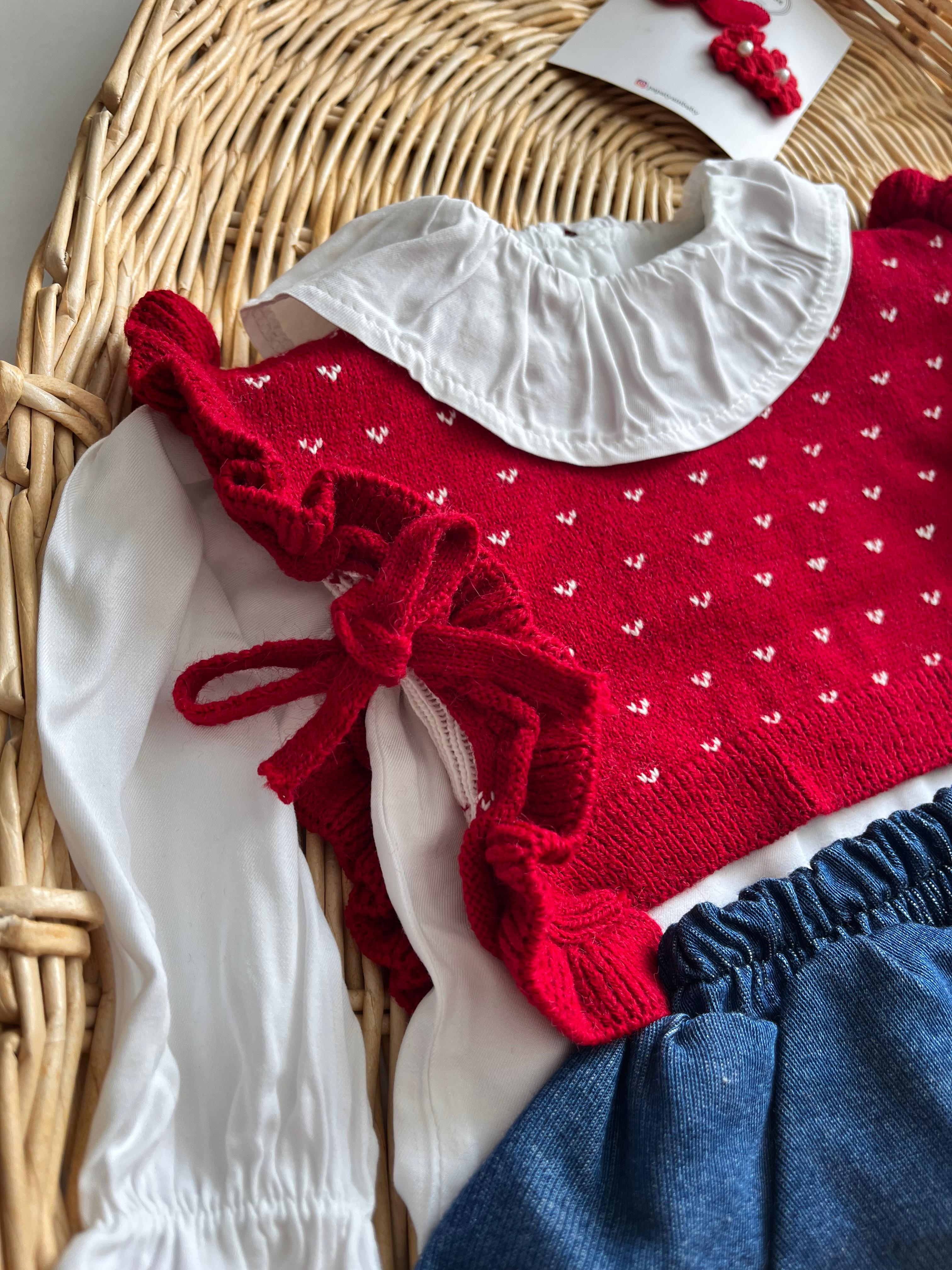 Cool Girl Premium Örme Süveter Gömlek Kot Etek 3'lü Takım