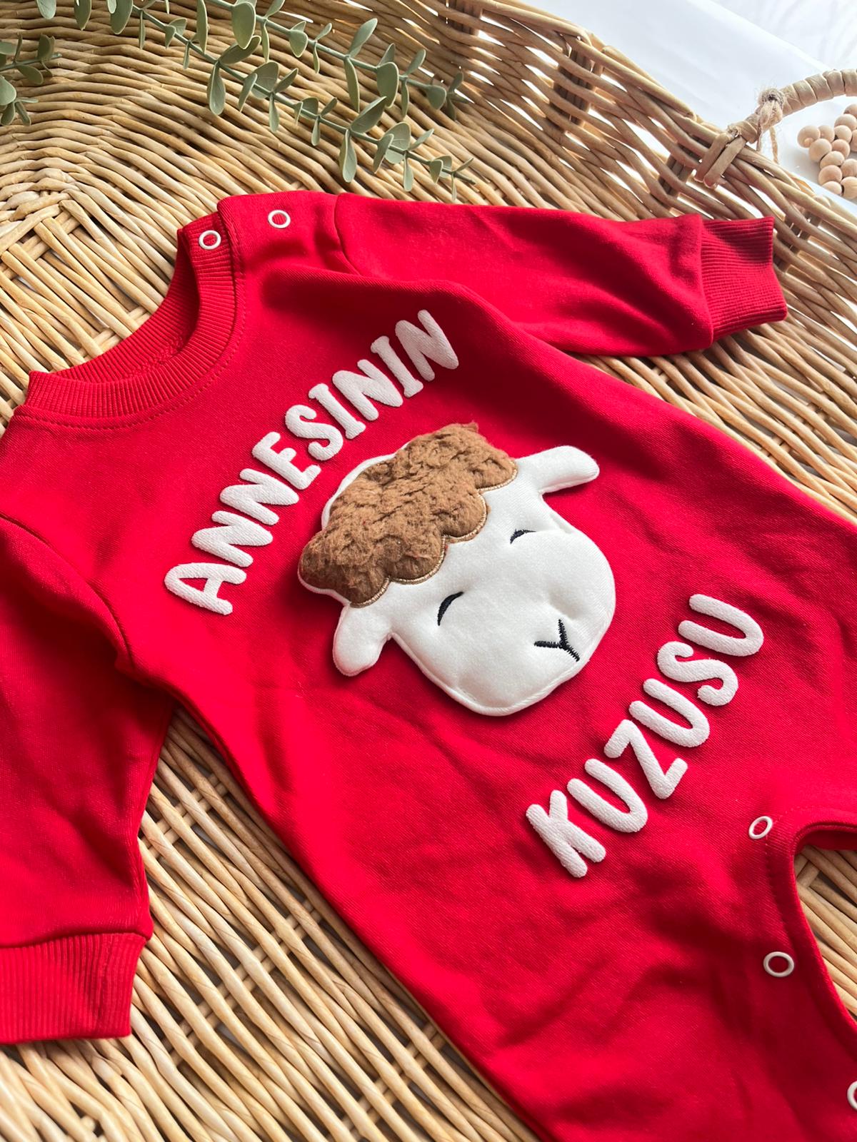 Kuzu Baskılı Tulum Kırmızı