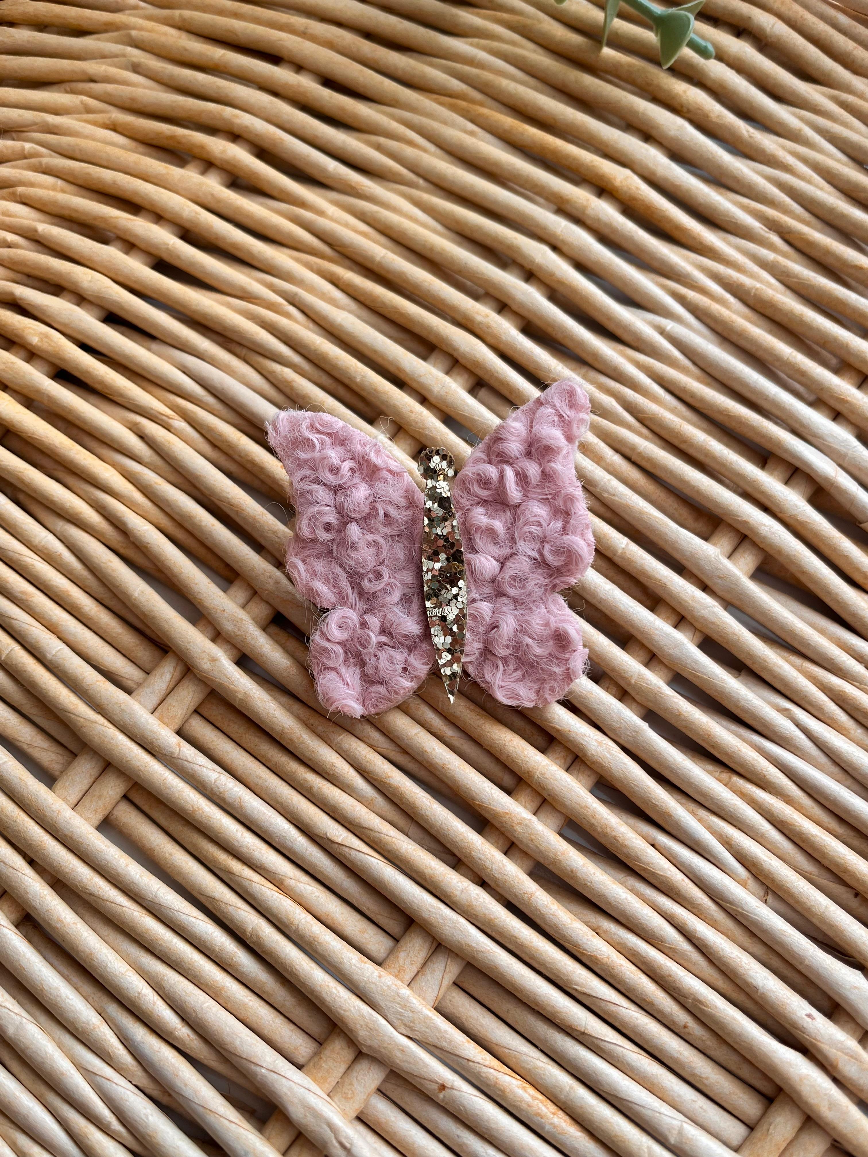 Peluş Kelebek Saçlı/Saçsız Bebek Tokası Gül Kurusu