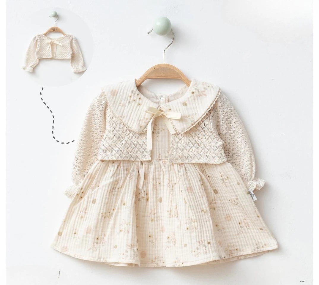 Milena Hırkalı Yaka Detay Çiçek Desen Elbise