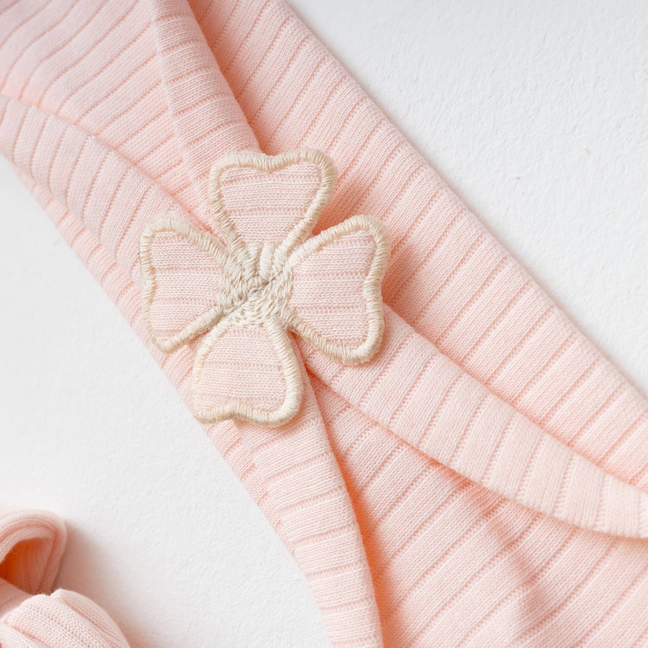 %100 Pamuk Daisell Çiçek Nakış Detay Bandanalı Tulum Pudra