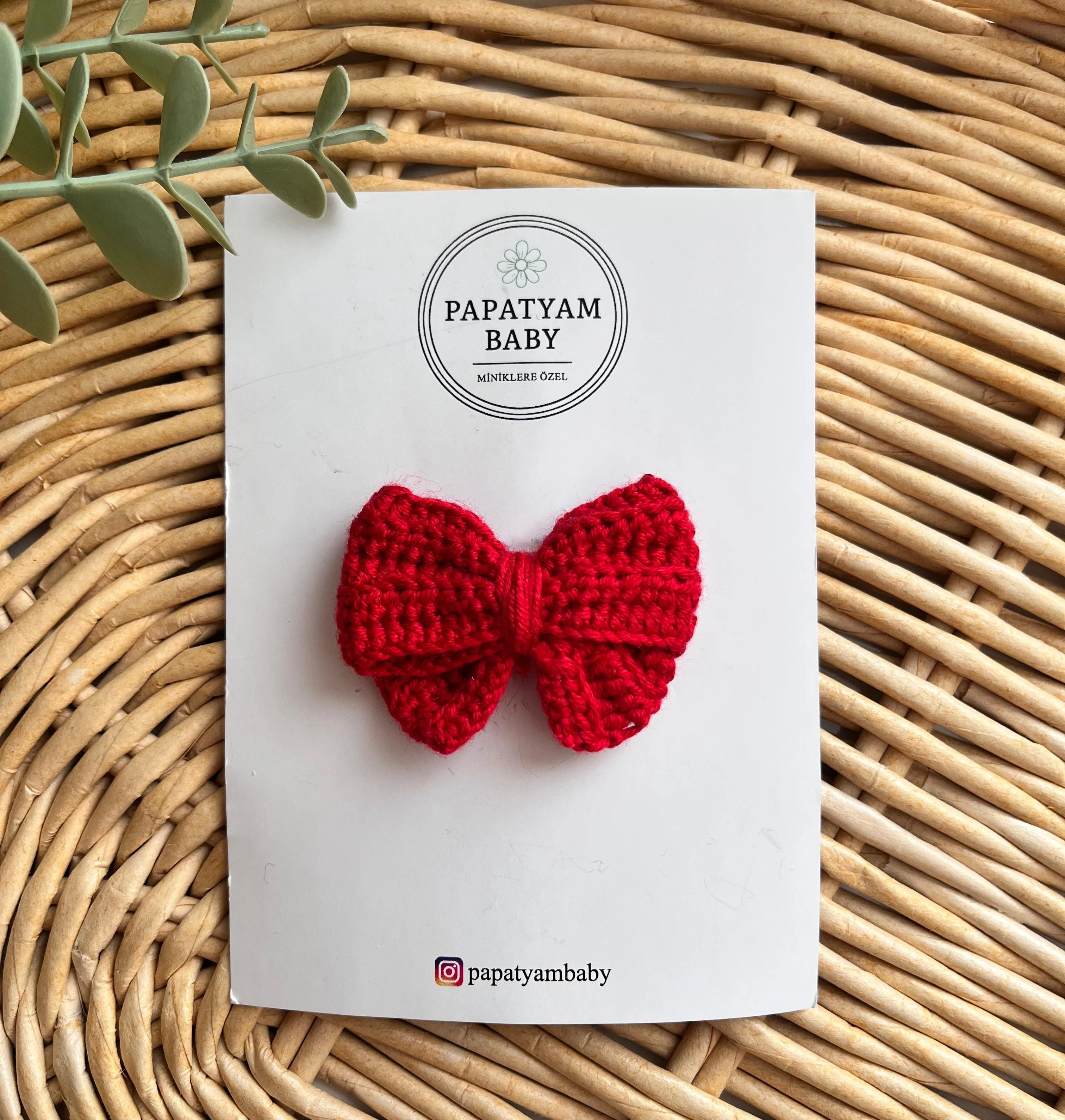 Örgü Kurdele Saçlı/Saçsız Bebek Tokası Kırmızı