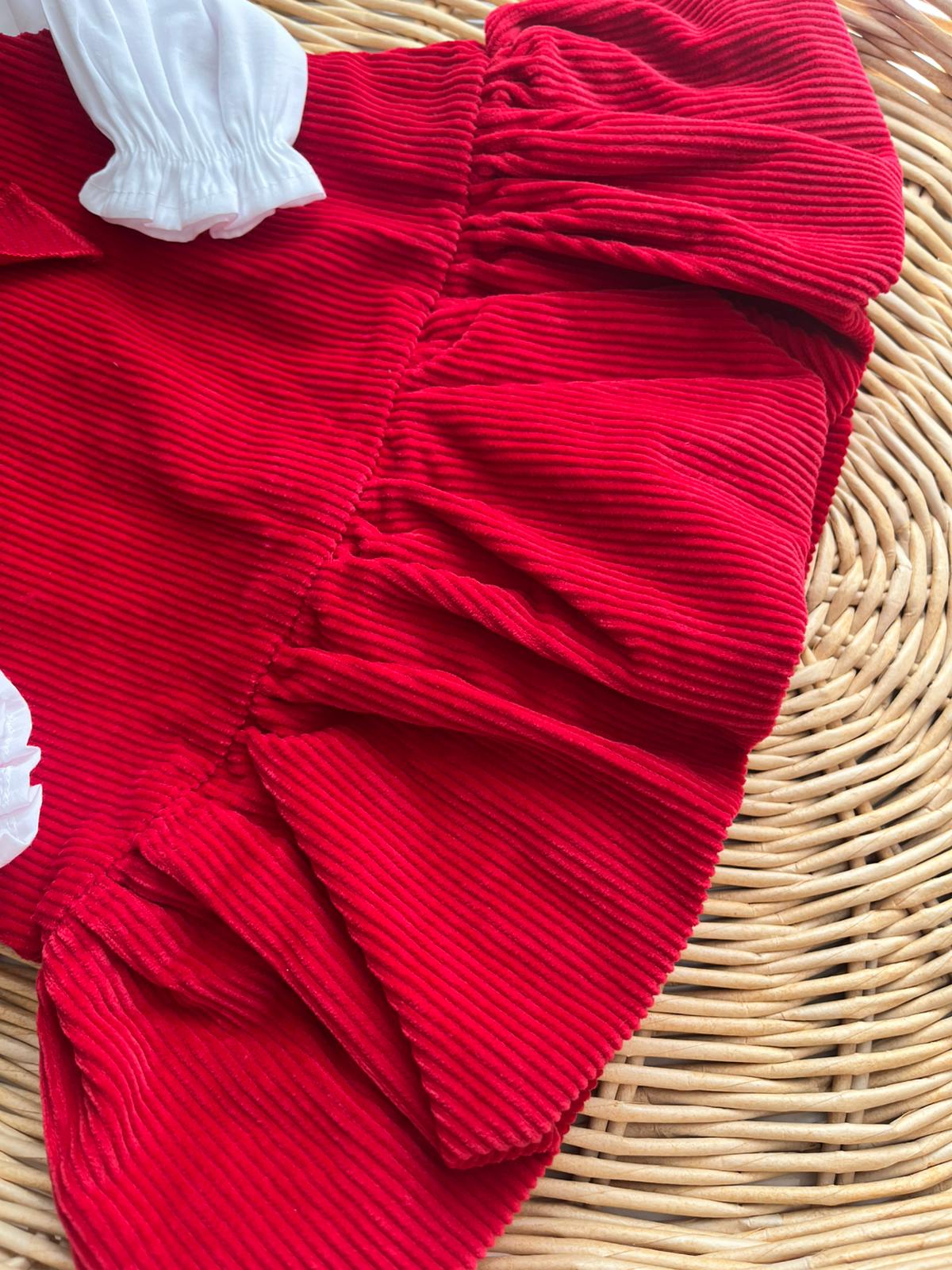 İlenia Kadife Balon etek Elbise Gömlek 2'li Kırmızı