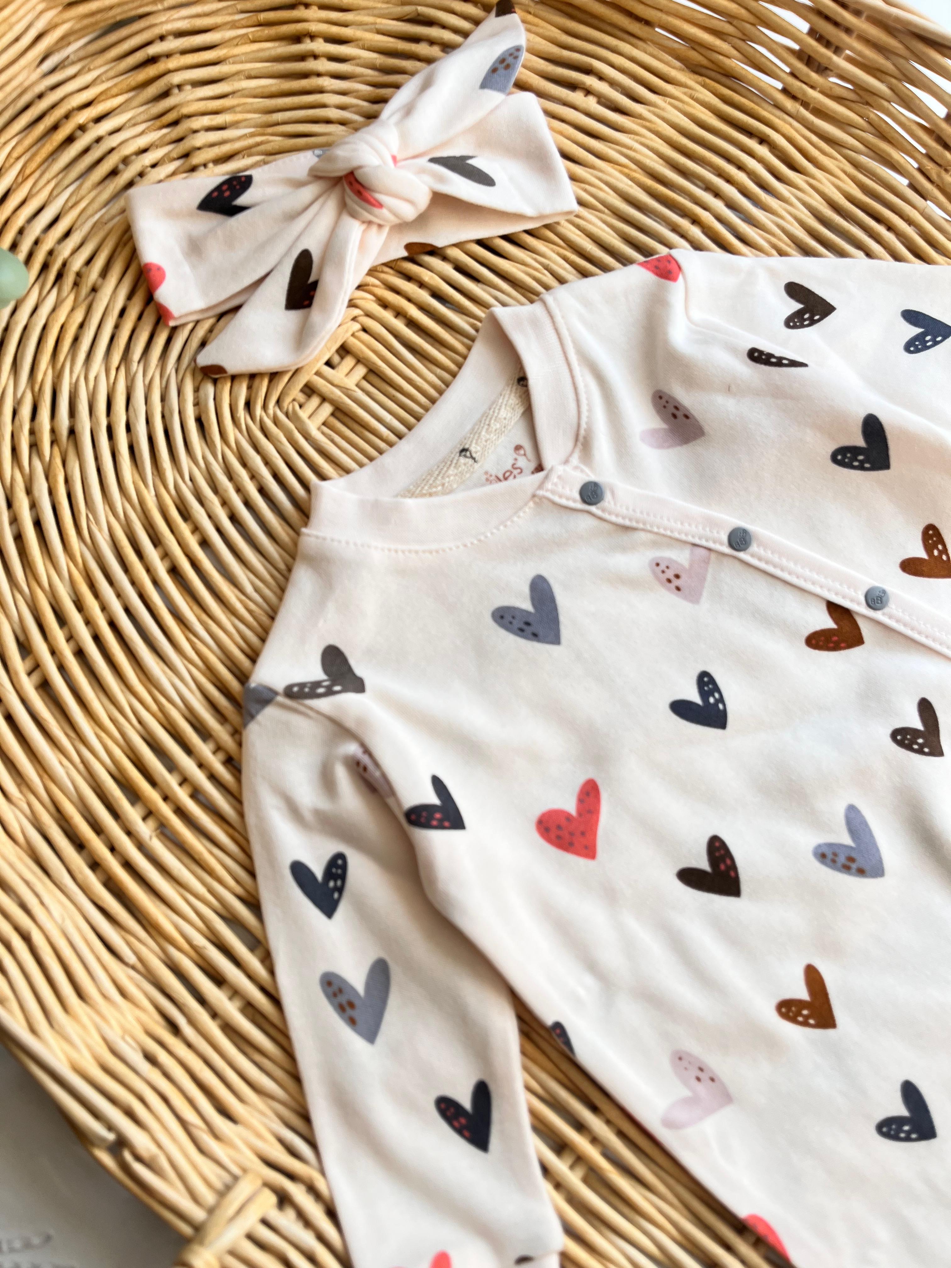 %100 Pamuk Renkli Kalp Bandanalı Tulum