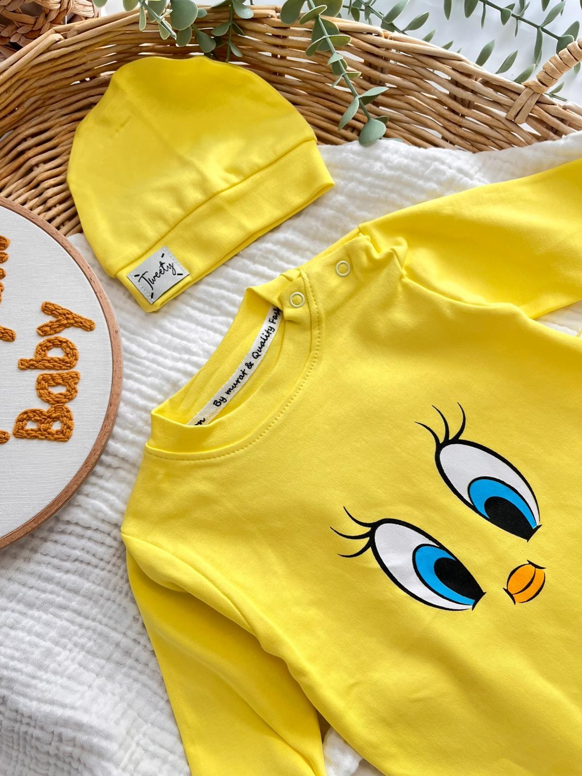 Tweety Baskılı Şapkalı Tulum