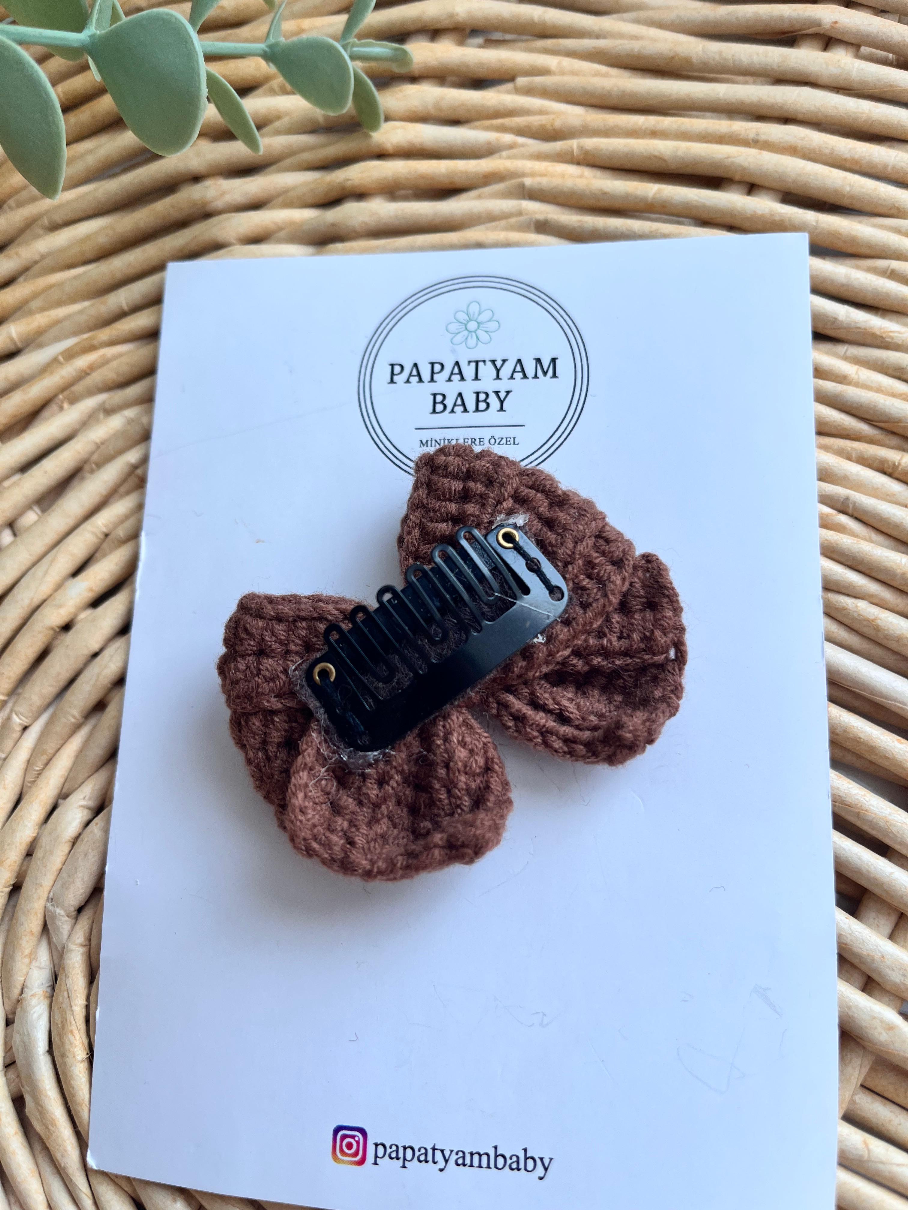 Örgü Kurdele Saçlı/Saçsız Bebek Tokası Kahve