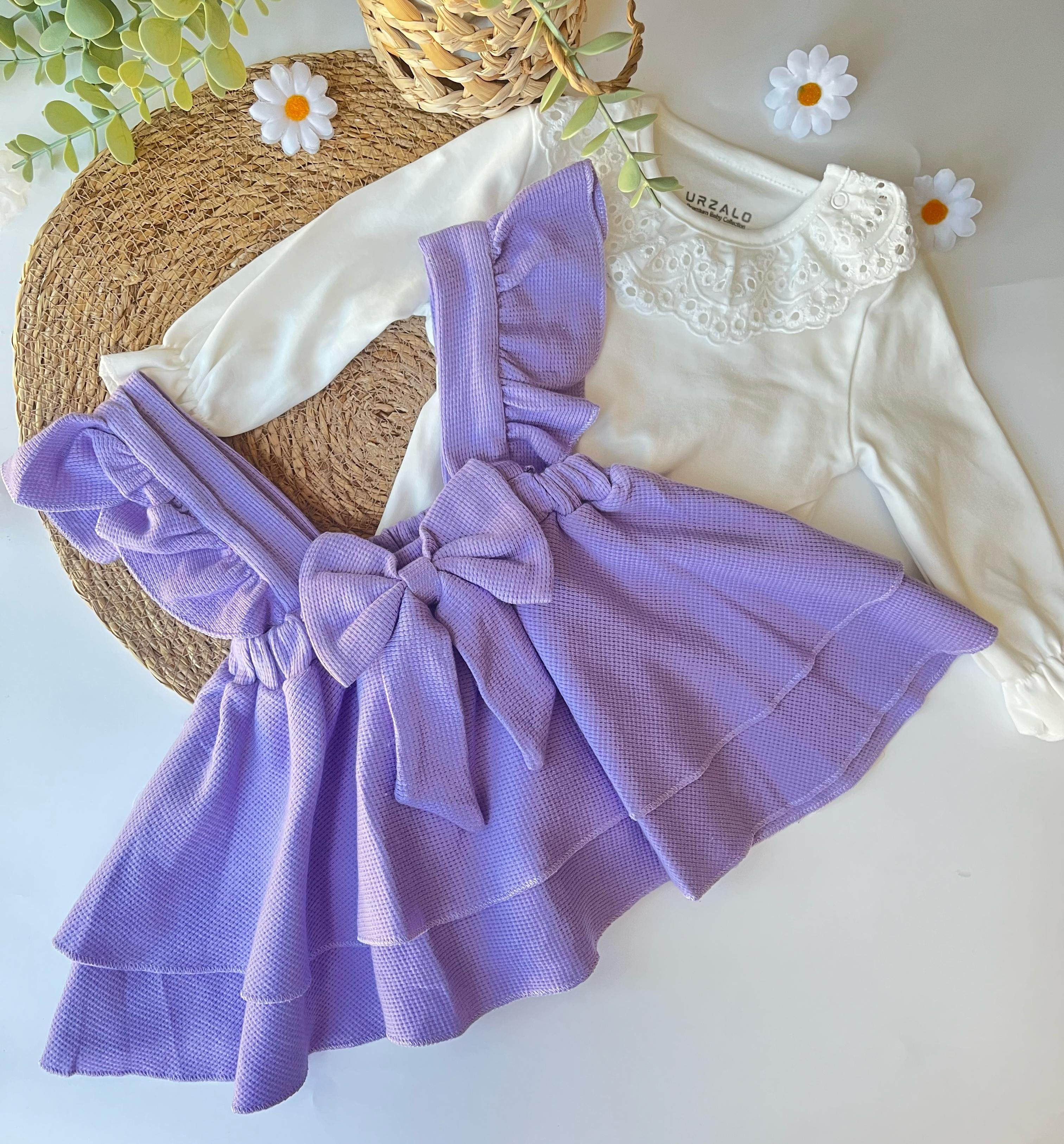 Fiyonk Detay Jile Elbise ve Tshirt Lila