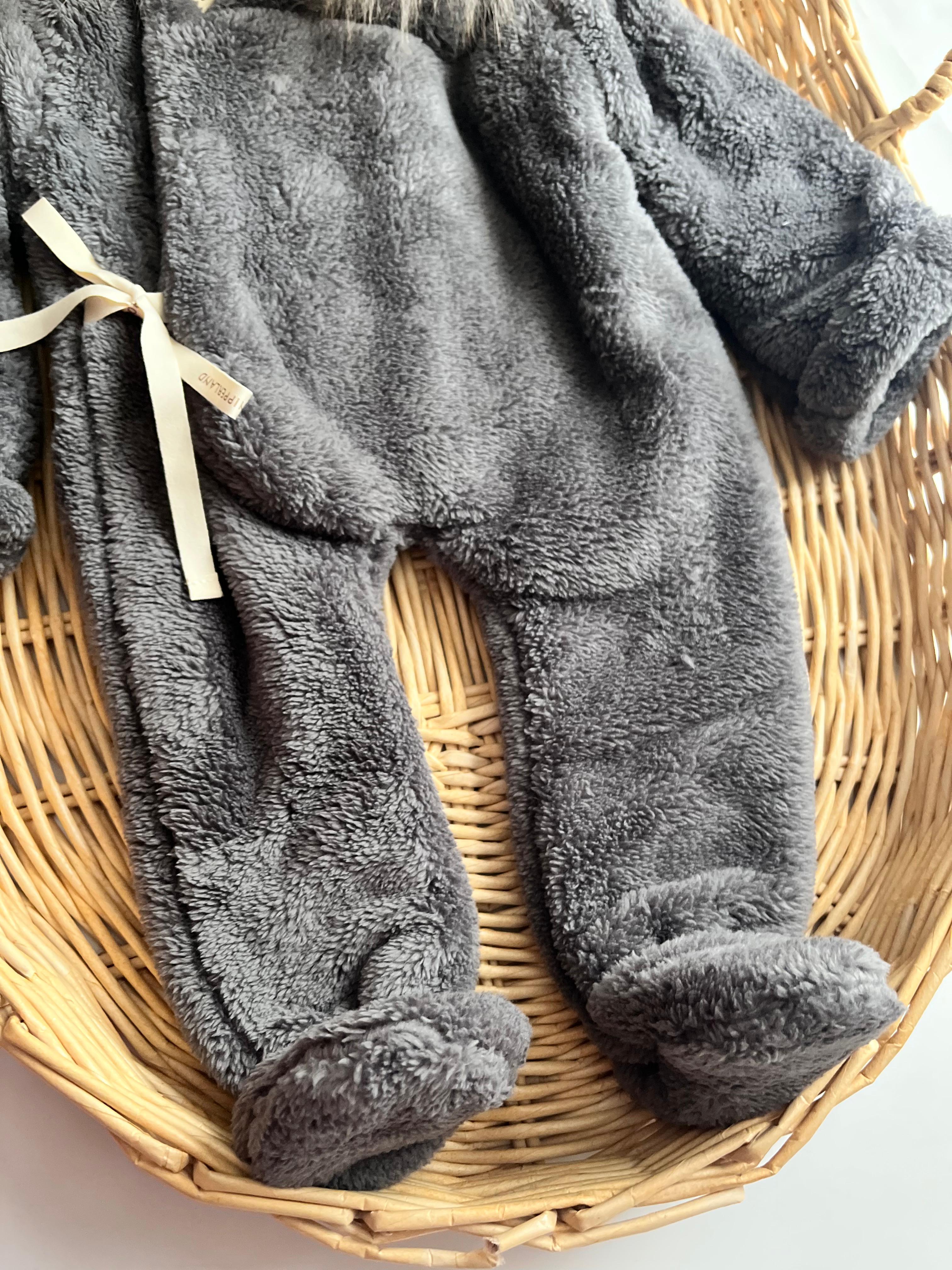 Organik Kürklü Welsoft Kalın Tulum Gri