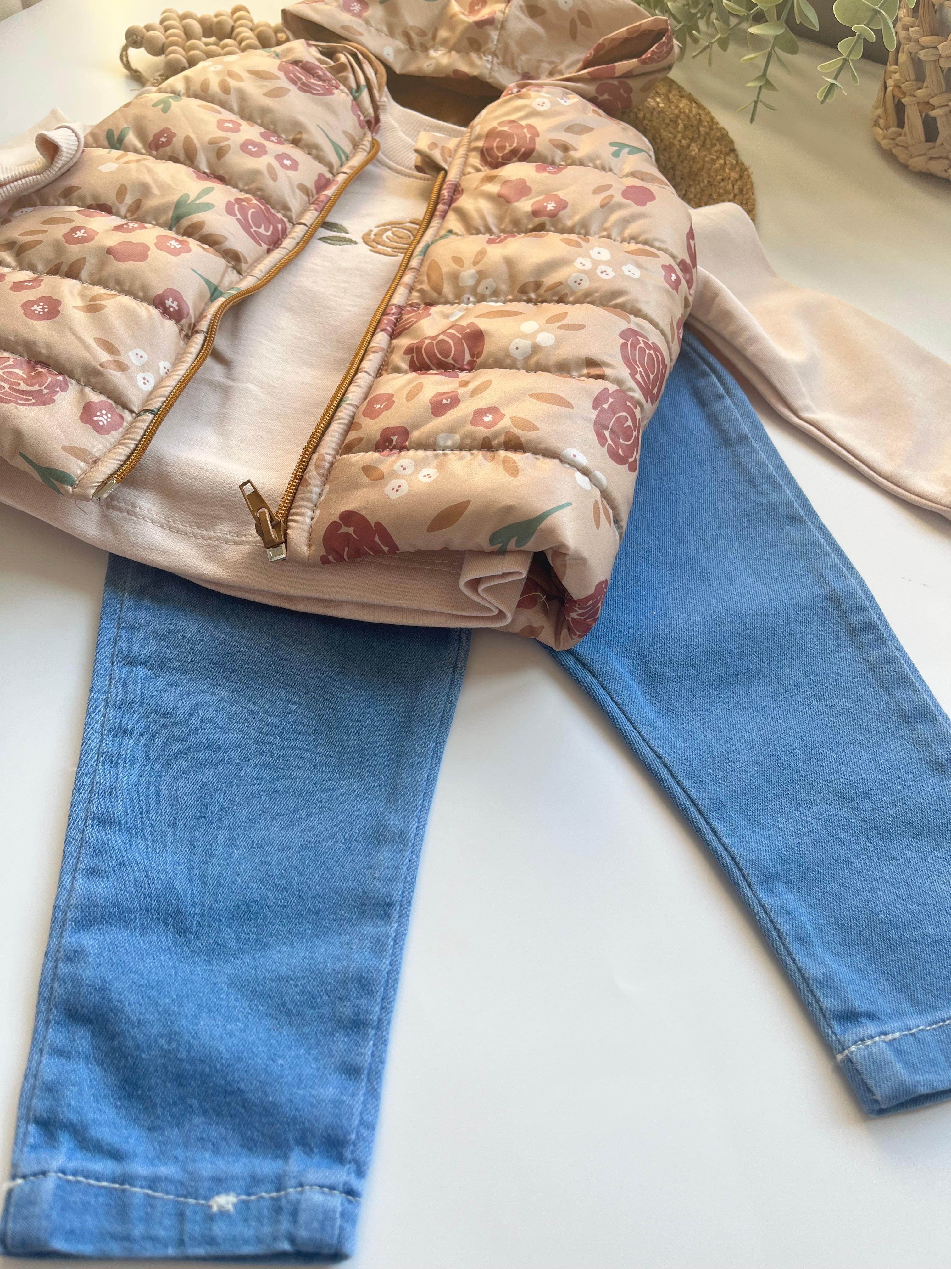 Şişme Yelekli Kot Pantolonlu 3'lü Takım
