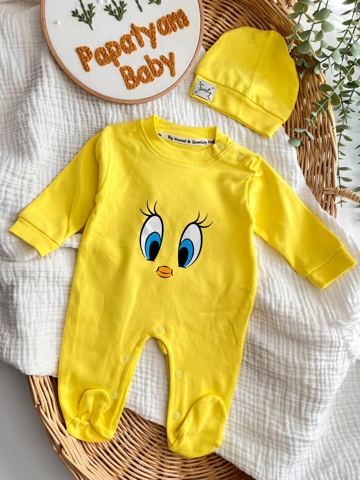 Tweety Baskılı Şapkalı Tulum