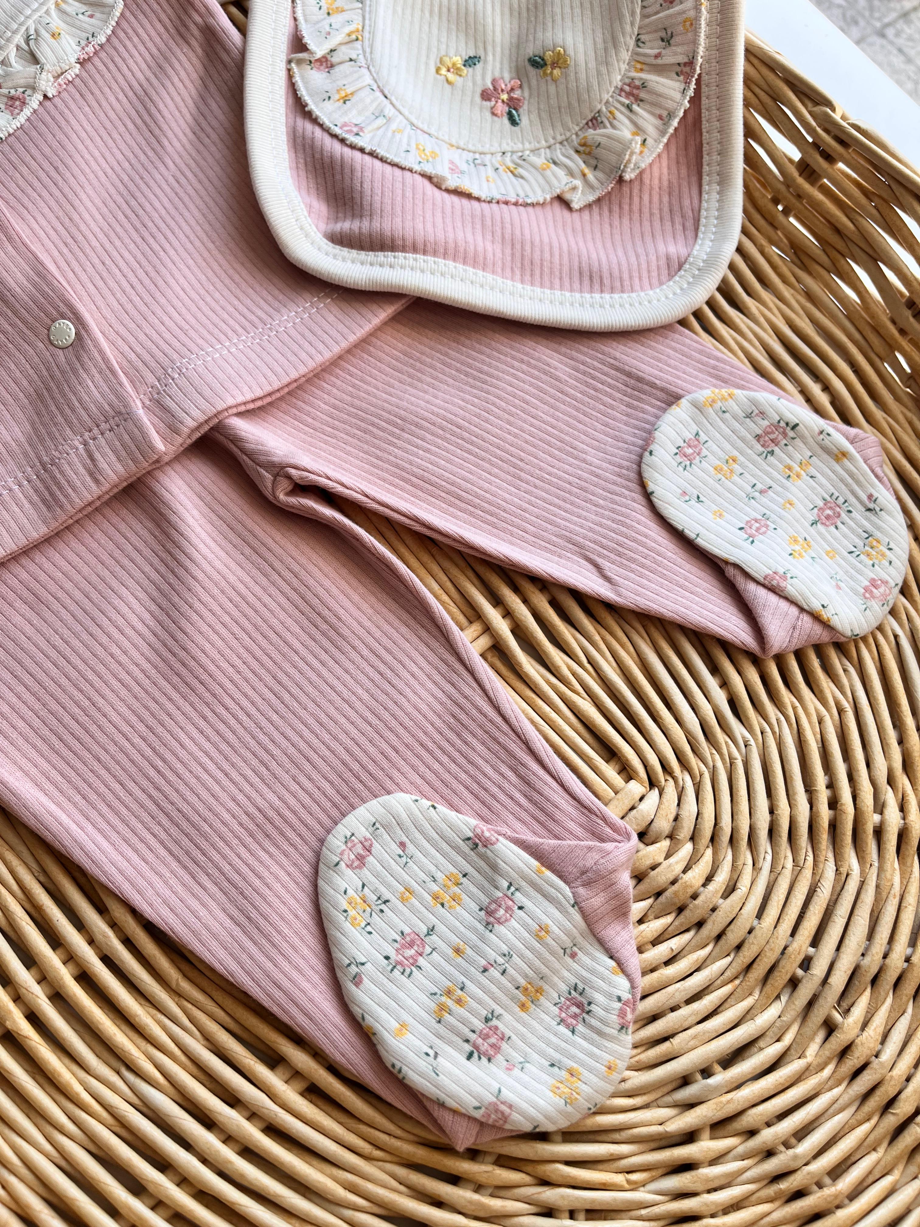 Flower Çiçek Nakış 5'li Yenidoğan Set