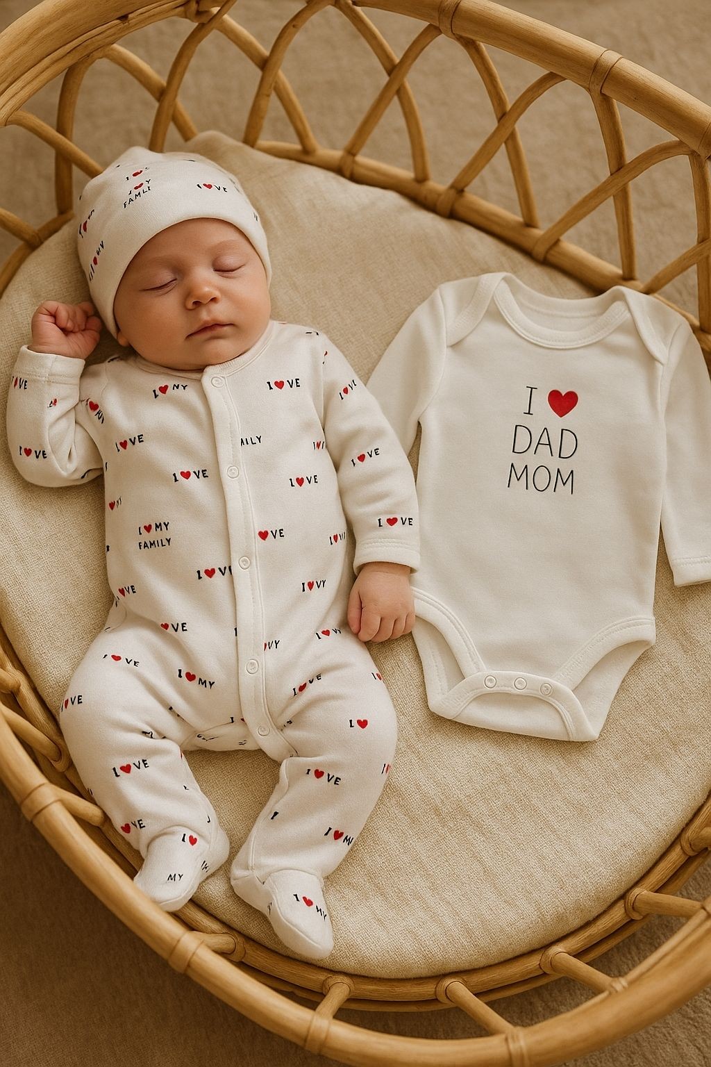 Love Family 3'lü Çıtçıtlı Body Şapka ve Tulum