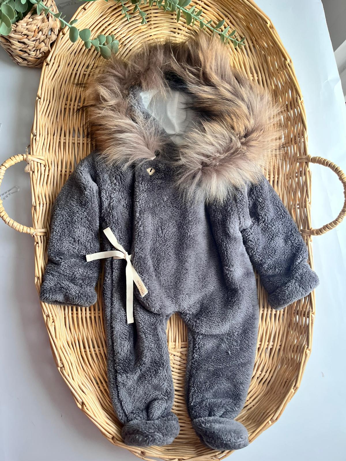 Organik Kürklü Welsoft Kalın Tulum Gri