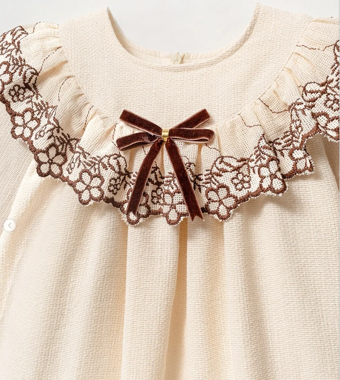 Vera Taka Detay %100 Pamuk Elbise Kahve Krem