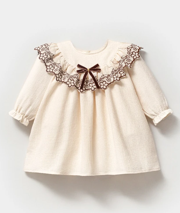 Vera Taka Detay %100 Pamuk Elbise Kahve Krem