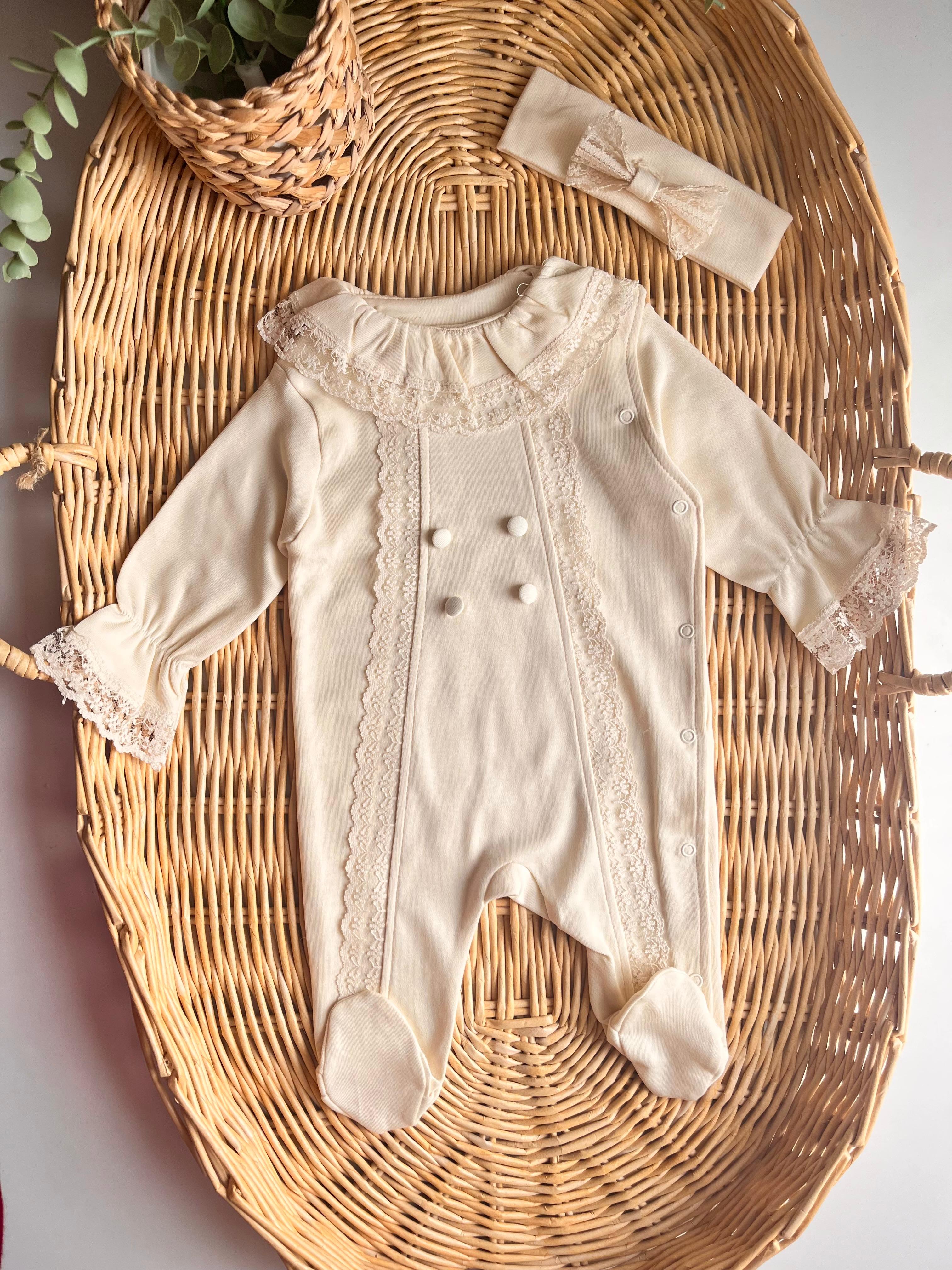 Misy Dantel Detay Güpürlü Patikli Bandanalı Tulum Krem