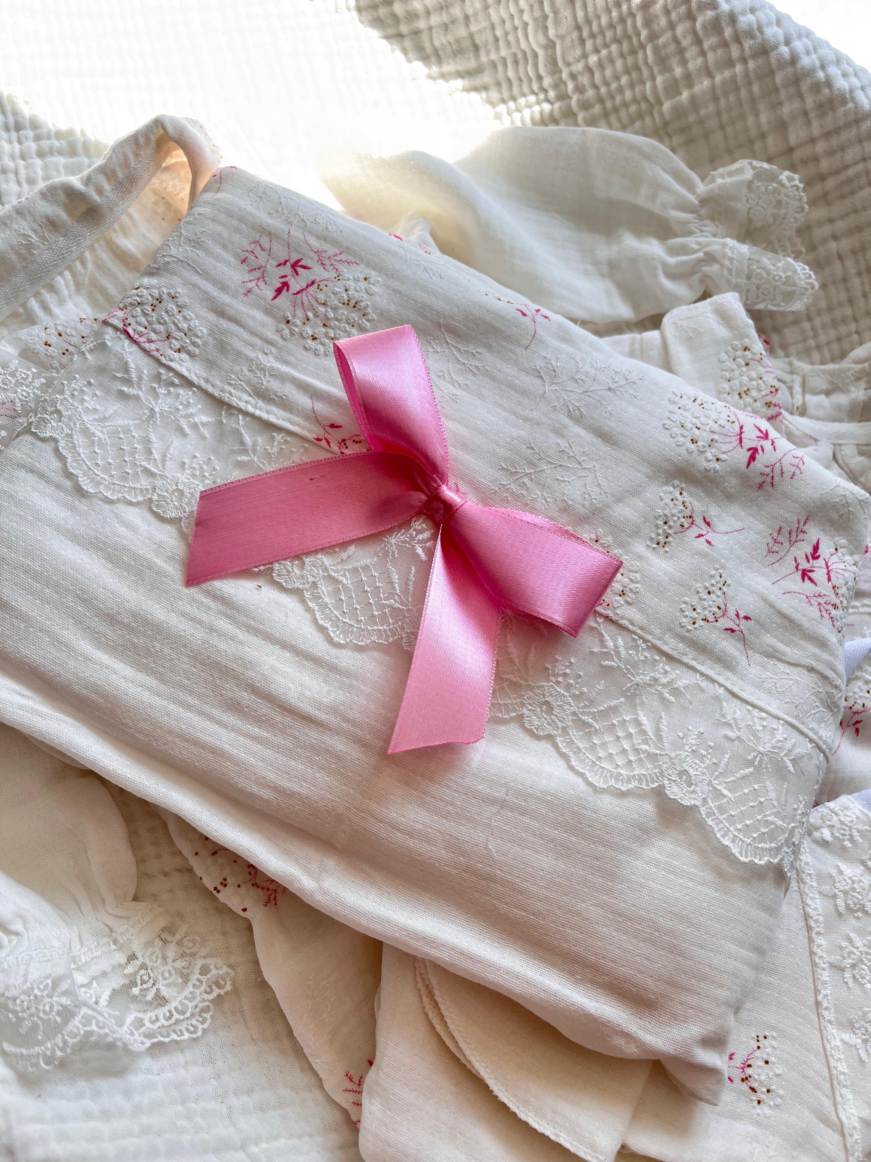 Linda 11 Parça %100 Pamuk Müslin Kumaş Yenidoğan  Set Pembe-Ekru