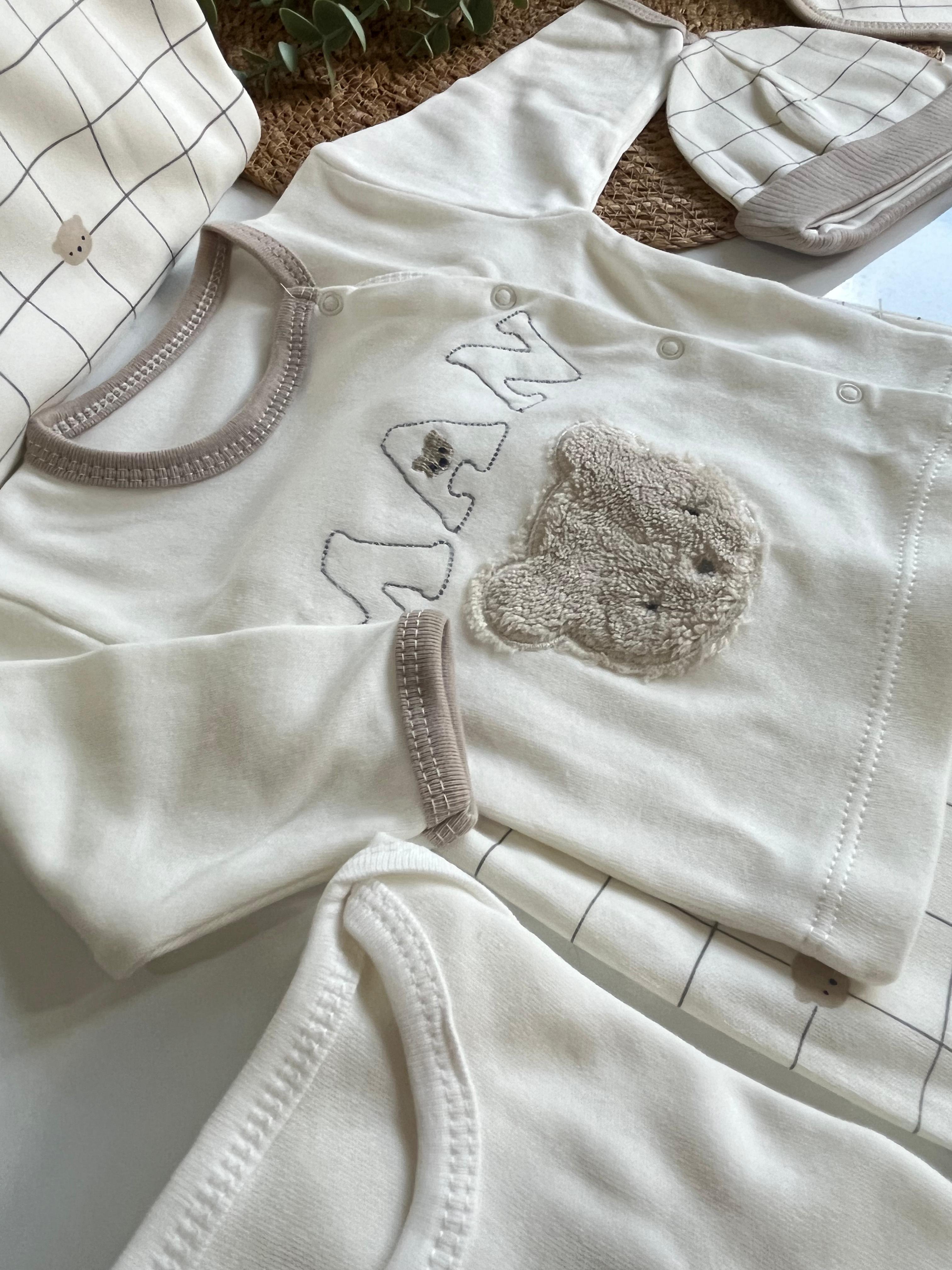 Erkek Bebek %100 Pamuk Ayıcık Nakış Man Yazılı Yenidoğan Set