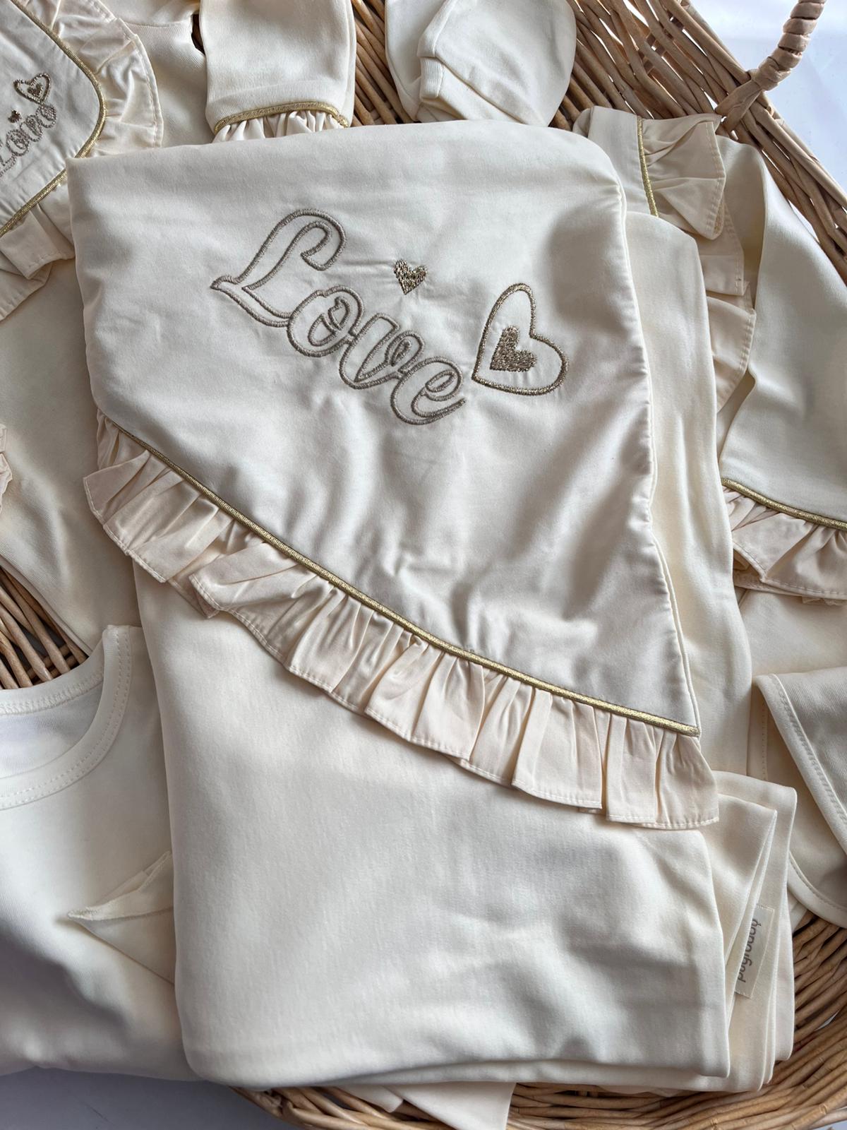 %100 Pamuk Premium Love Nakışlı 10 Parça Yenidoğan Set