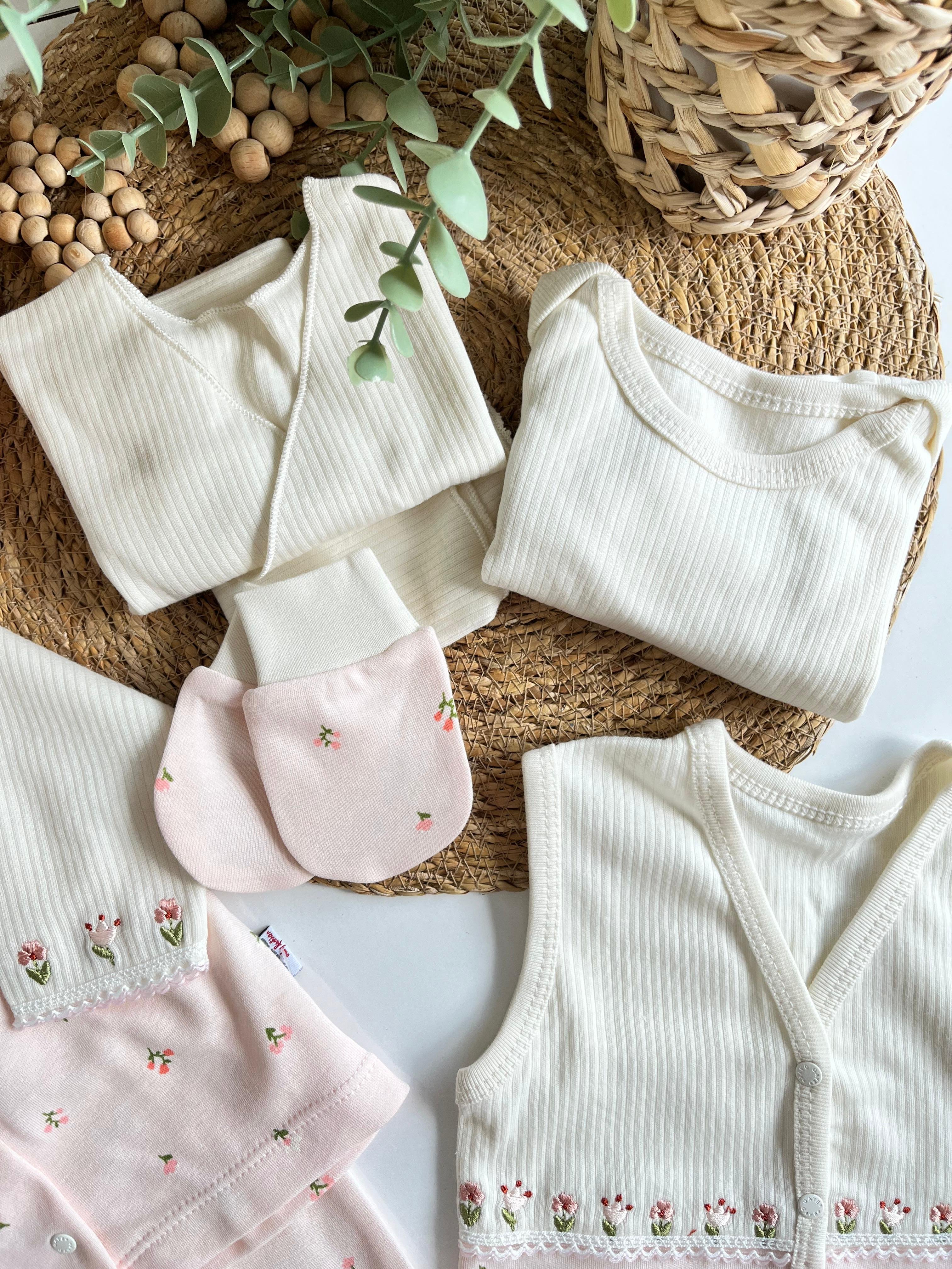 %100 Pamuk Lady Çiçek Nakış 10 Parça Yenidoğan Set