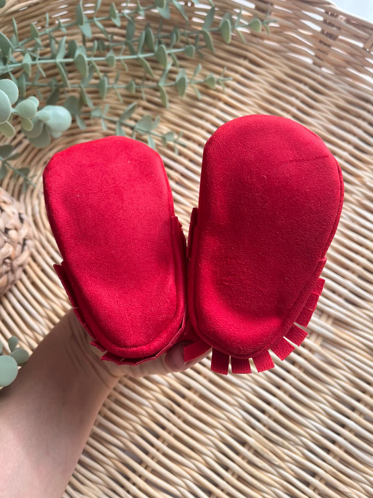 Ponpon Nubuk Deri Kırmızı Makosen Ayakkabı