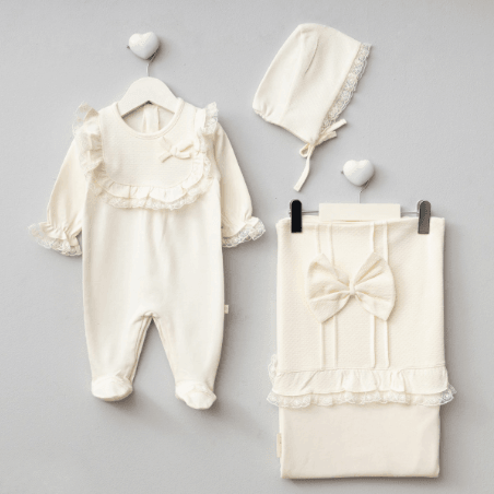 %100 Pamuk Premium Tulum Battaniye Şapka Set