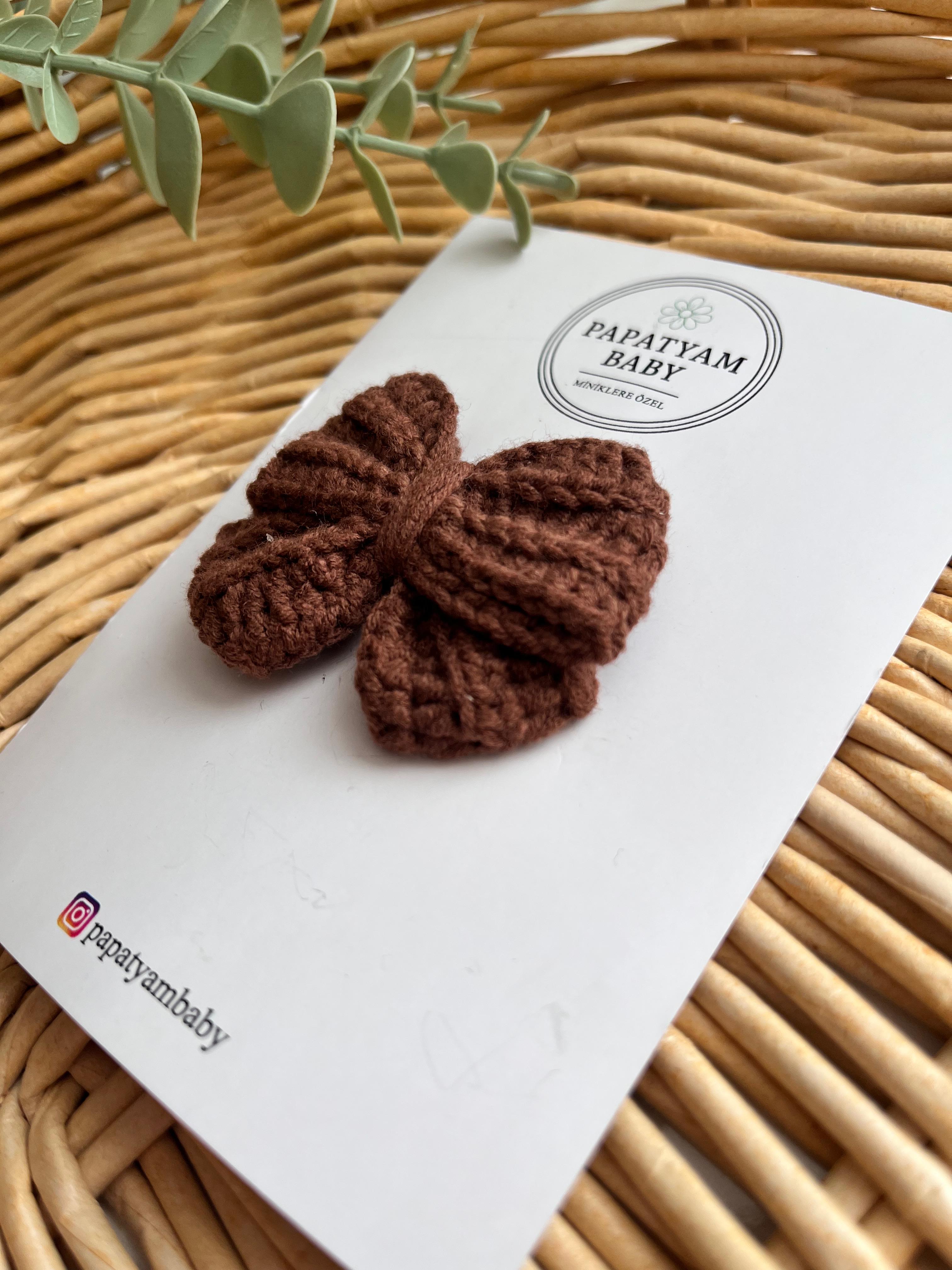 Örgü Kurdele Saçlı/Saçsız Bebek Tokası Kahve