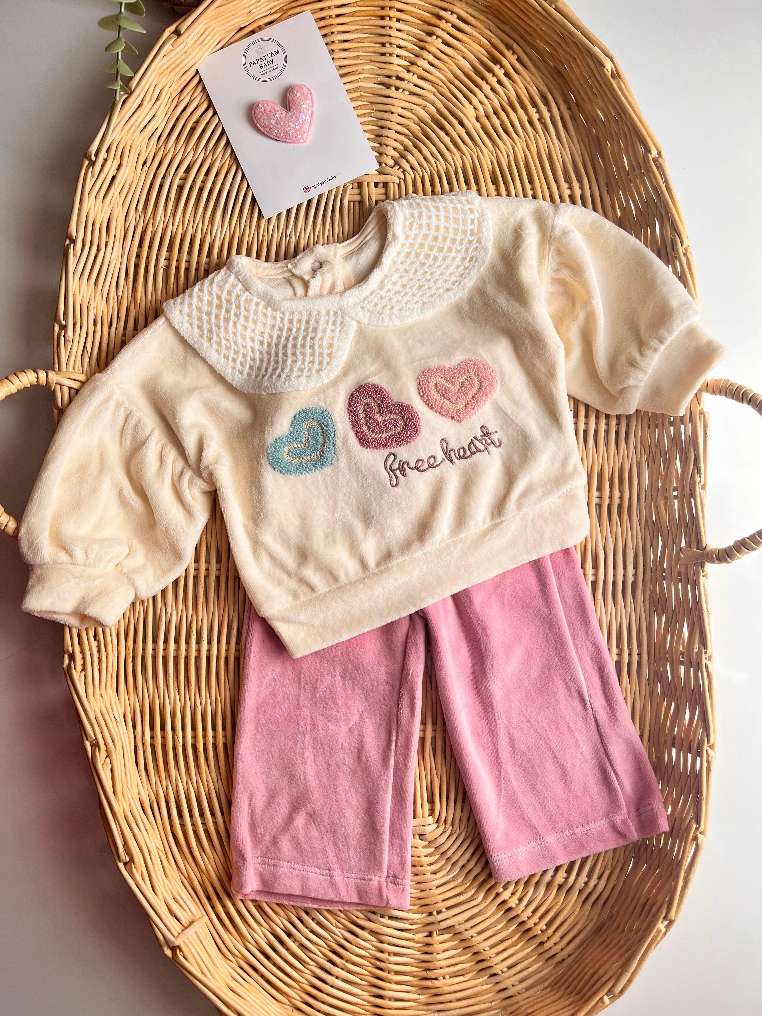 Lovely Kadife Yaka Detaylı Takım Pembe