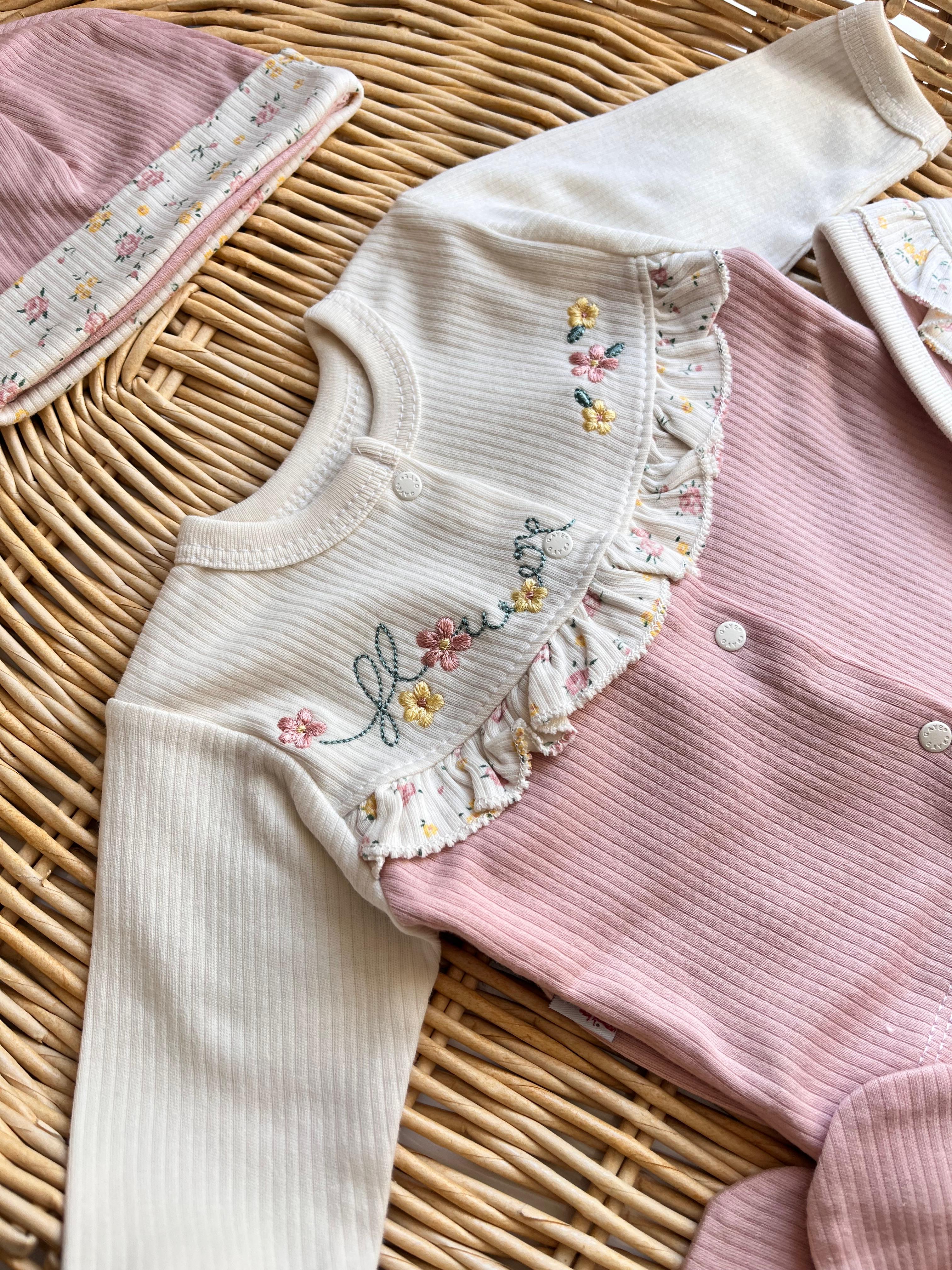 Flower Çiçek Nakış 5'li Yenidoğan Set