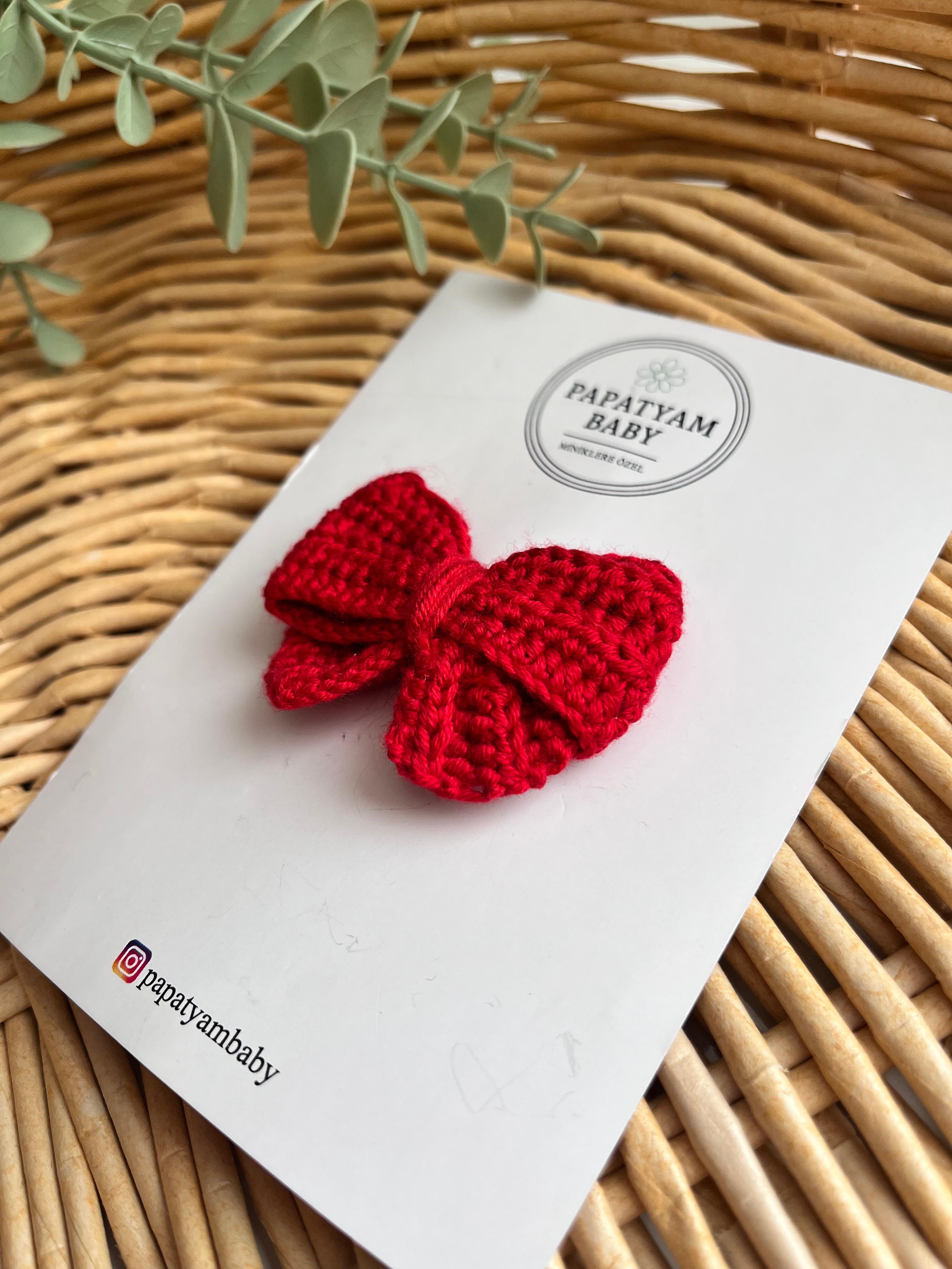 Örgü Kurdele Saçlı/Saçsız Bebek Tokası Kırmızı