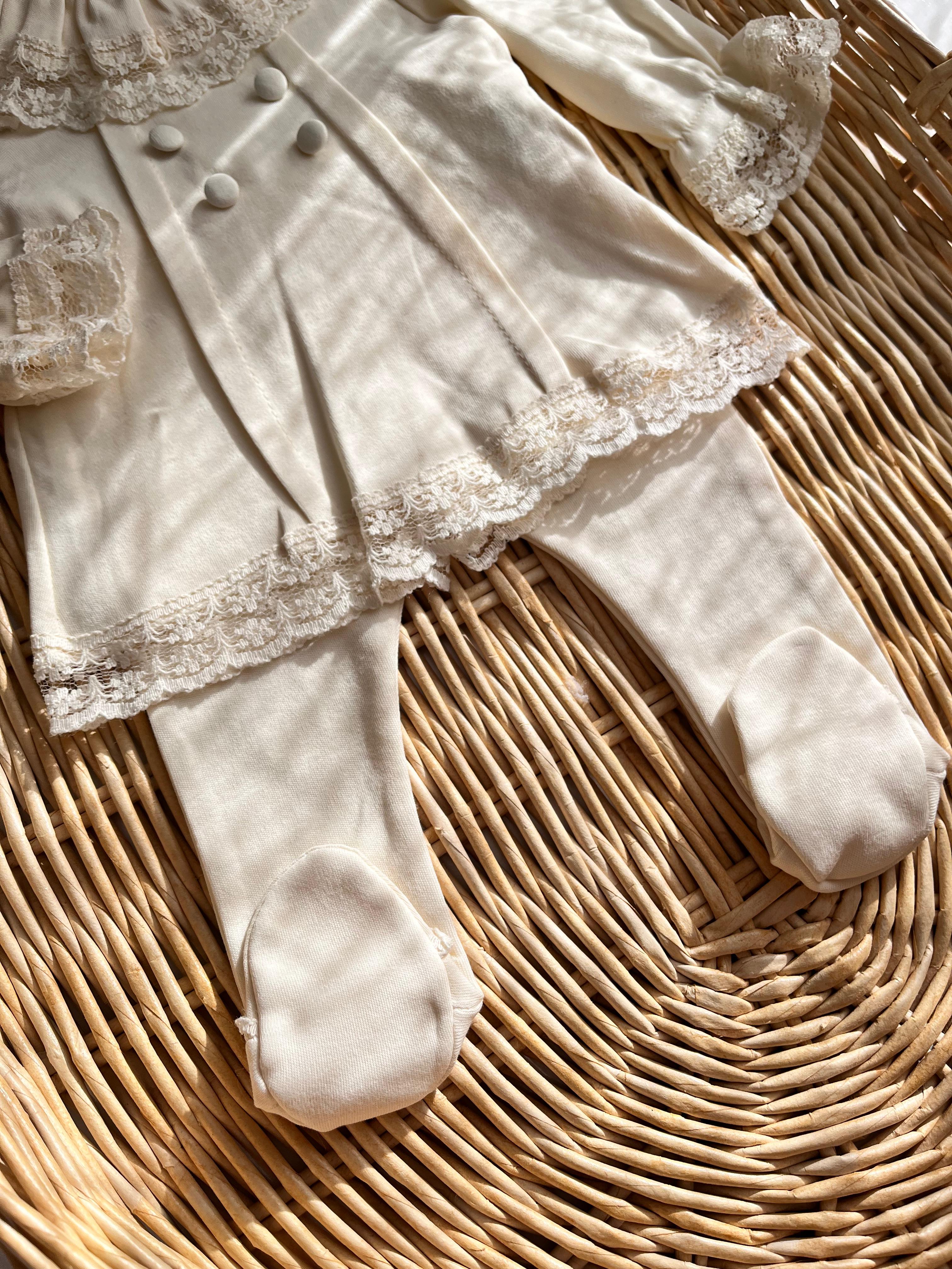 Dantel Yaka Kol Kenarlı Düğme Detay Yenidoğan Bandanalı Takım