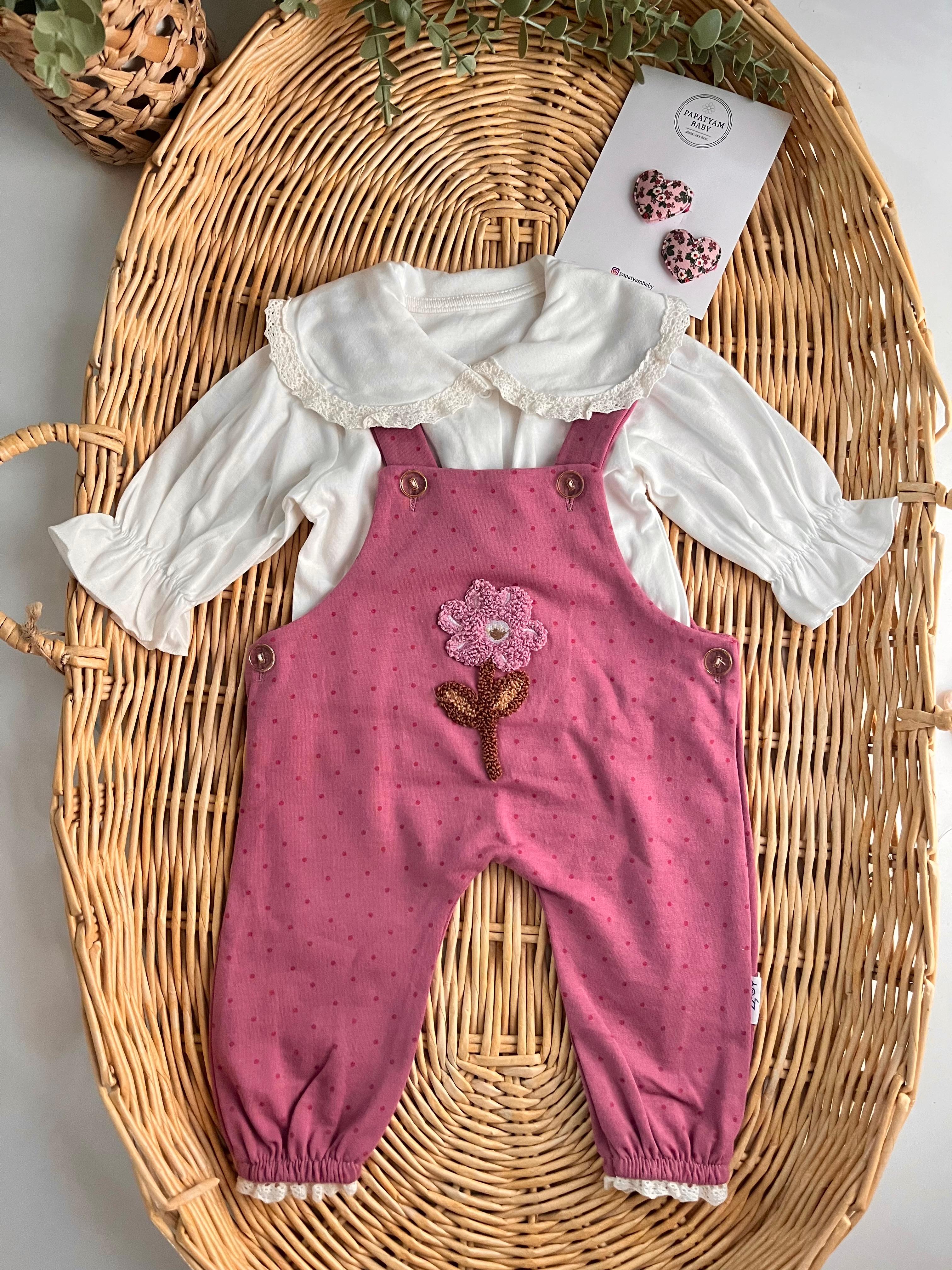 Candy Punch Çiçek Nakışlı Salopet ve Gömlek Mürdüm