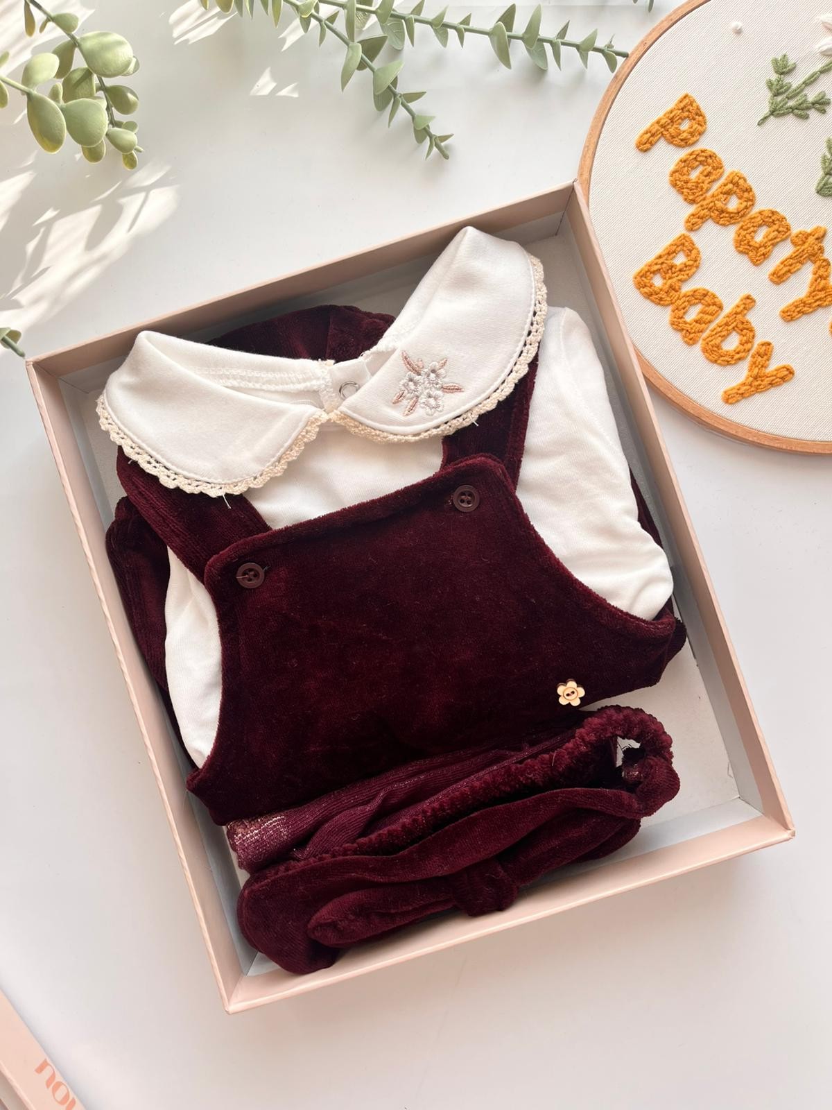 Kadife Bordo 4'lü Takım Özel Kutulu Set