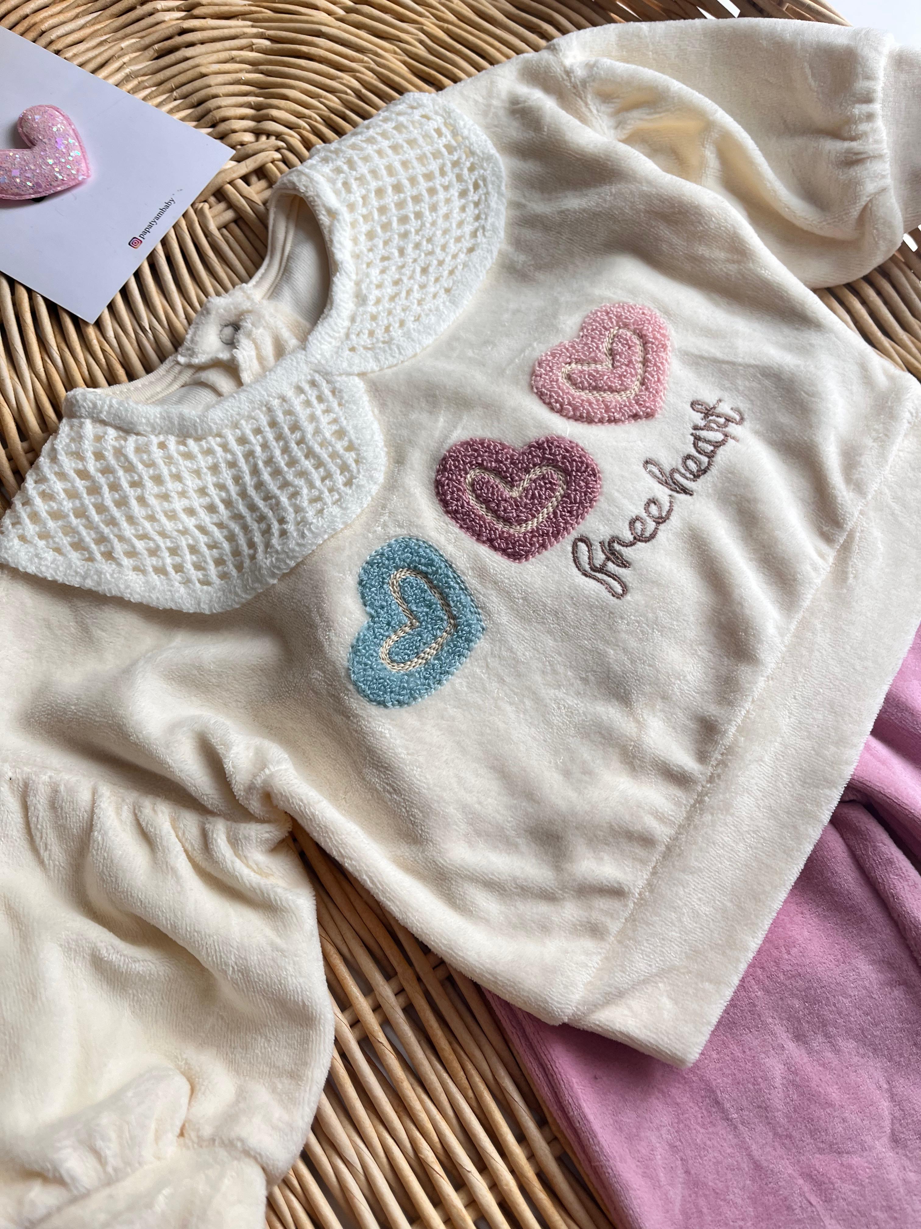 Lovely Kadife Yaka Detaylı Takım Pembe