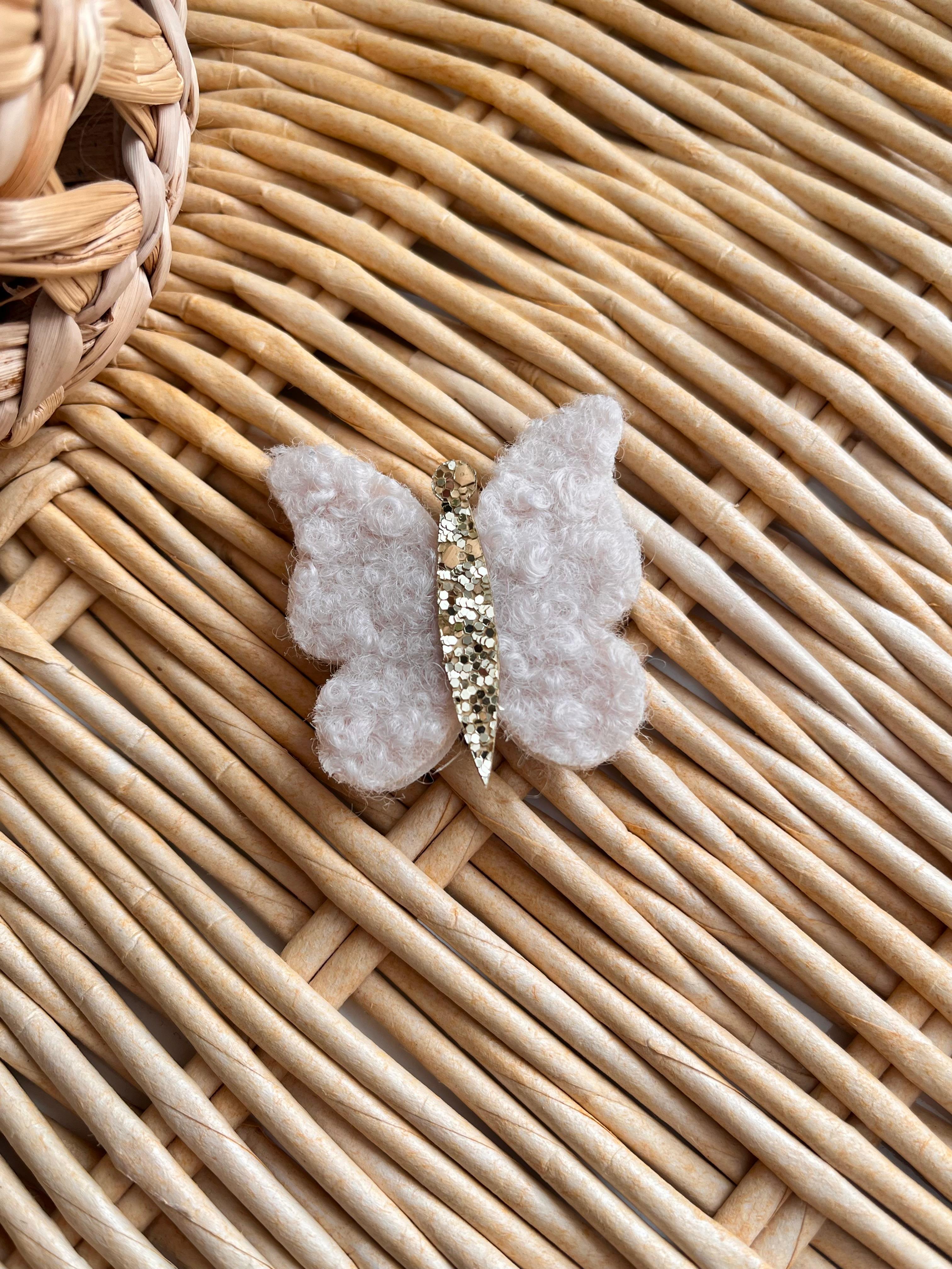 Peluş Kelebek Saçlı/ Saçsız Bebek Tokası Bej