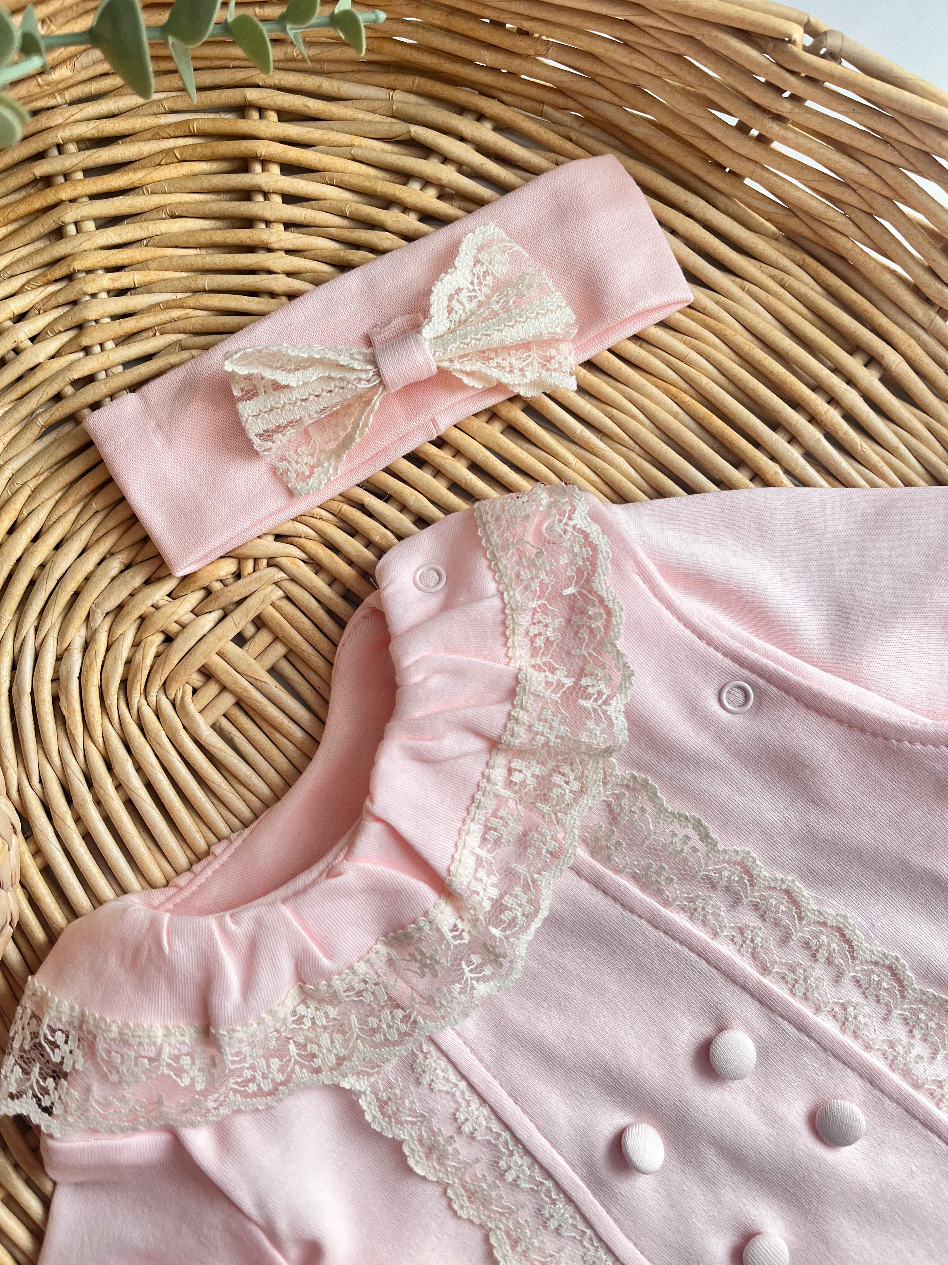 Misy Dantel Detay Güpürlü Patikli Bandanalı Tulum Pembe